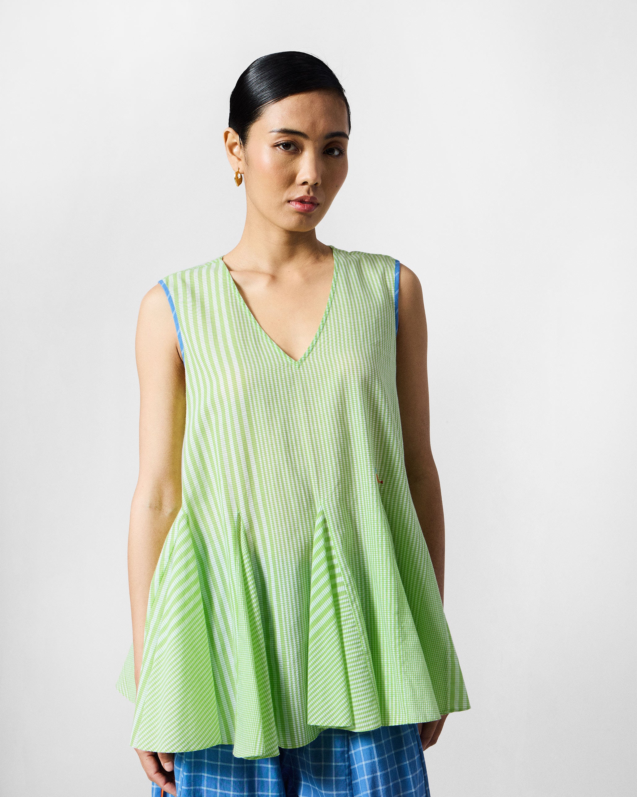 Ayra Top - Green & White Checks