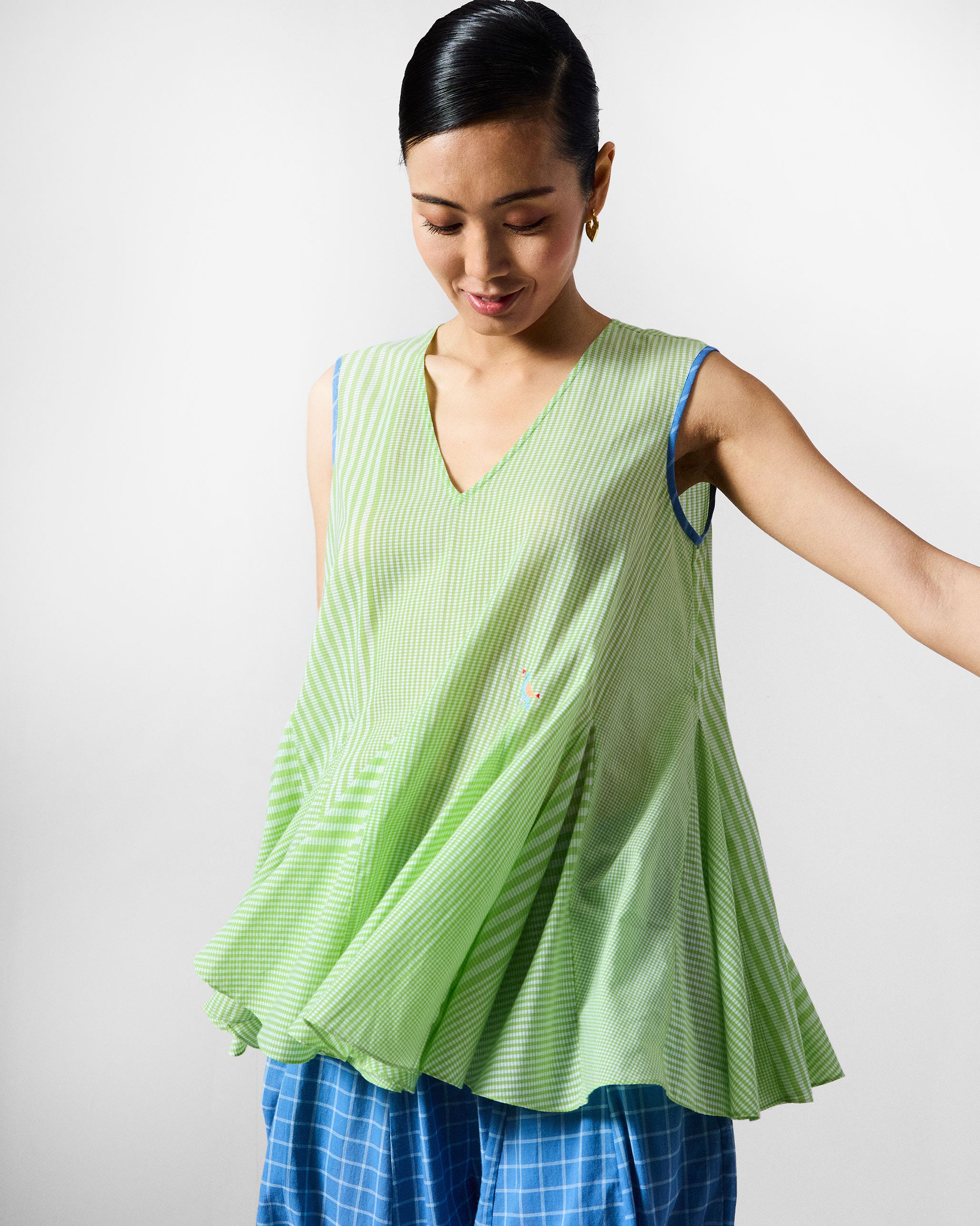 Ayra Top - Green & White Checks