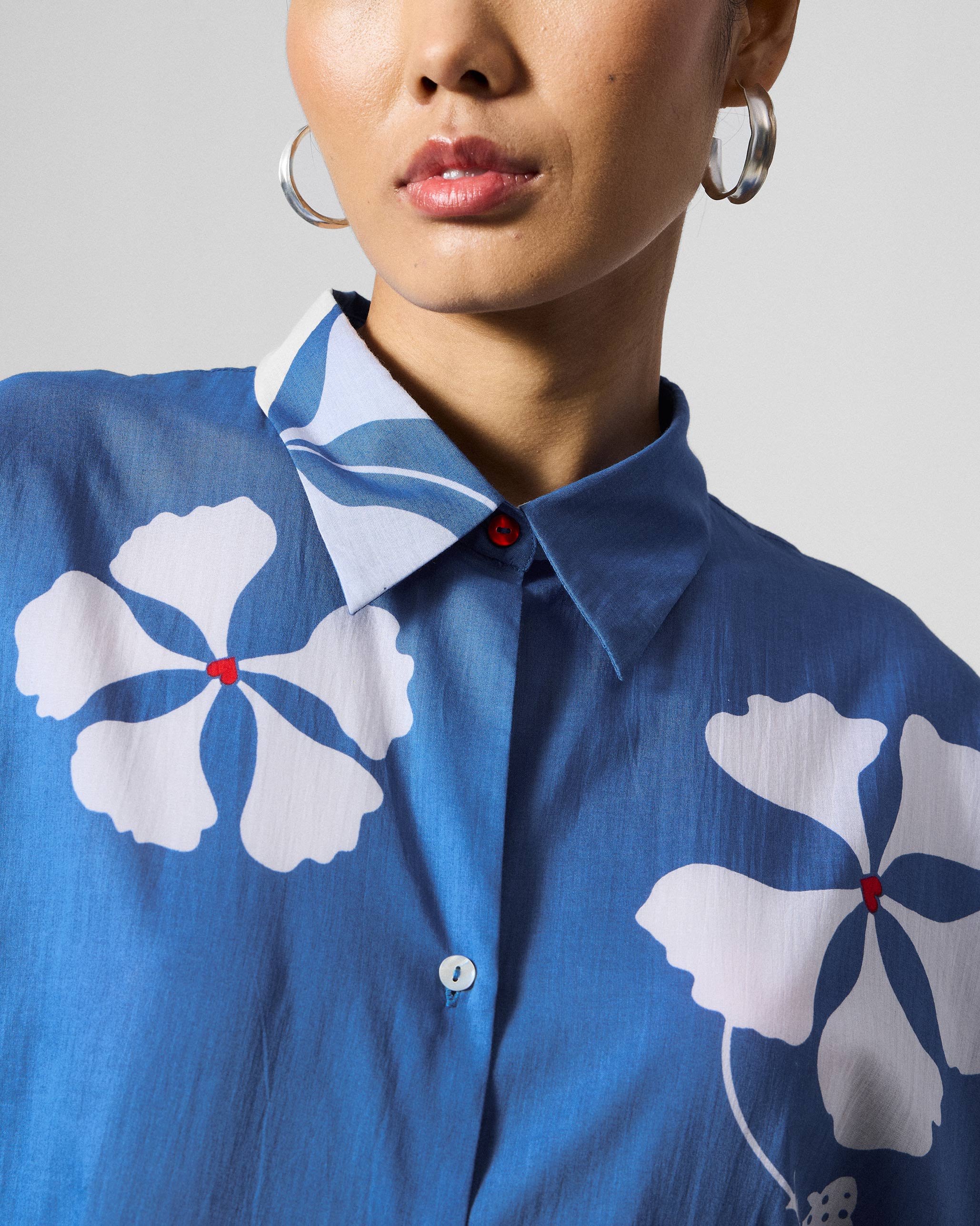 River Boxy Shirt - Blue & White Printed