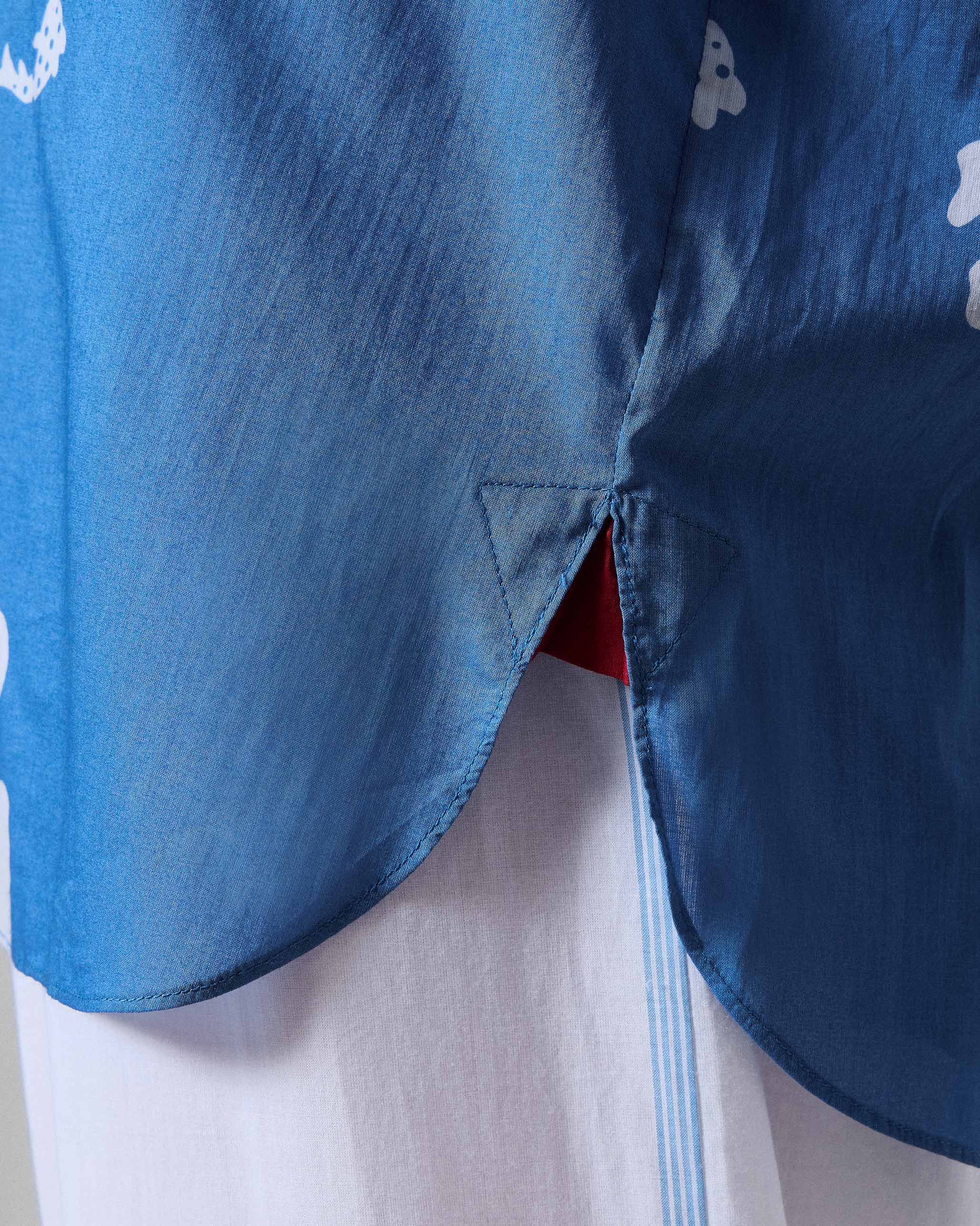 River Boxy Shirt - Blue & White Printed