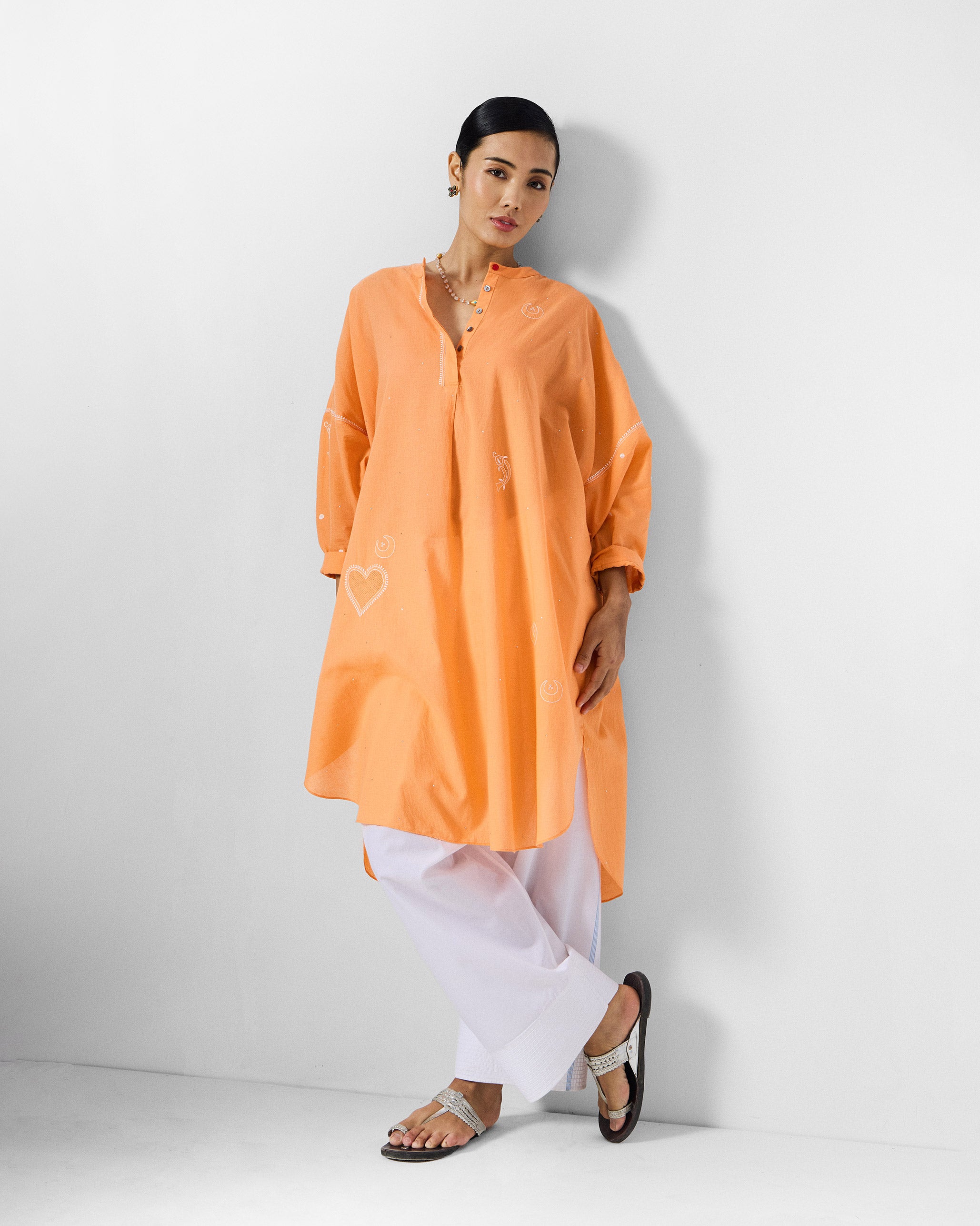 Lazy Sunday Tunic - Orange Embroidered