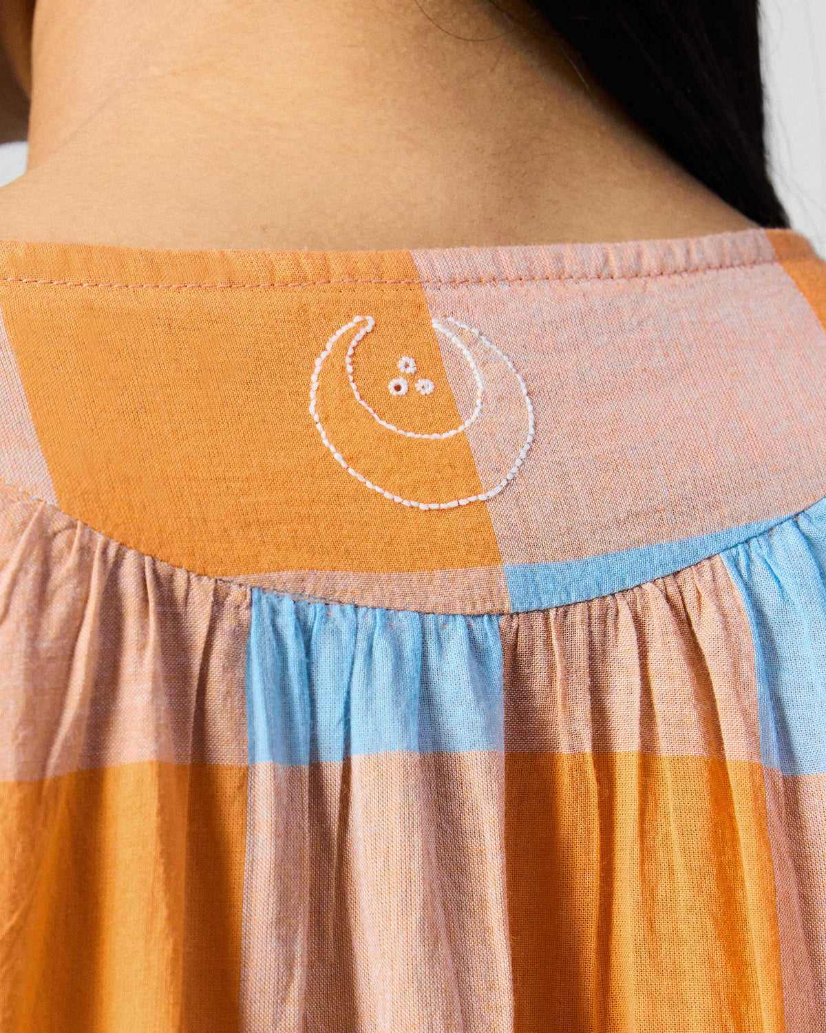 Vaya Kaftan - Orange & Ice Blue Checks