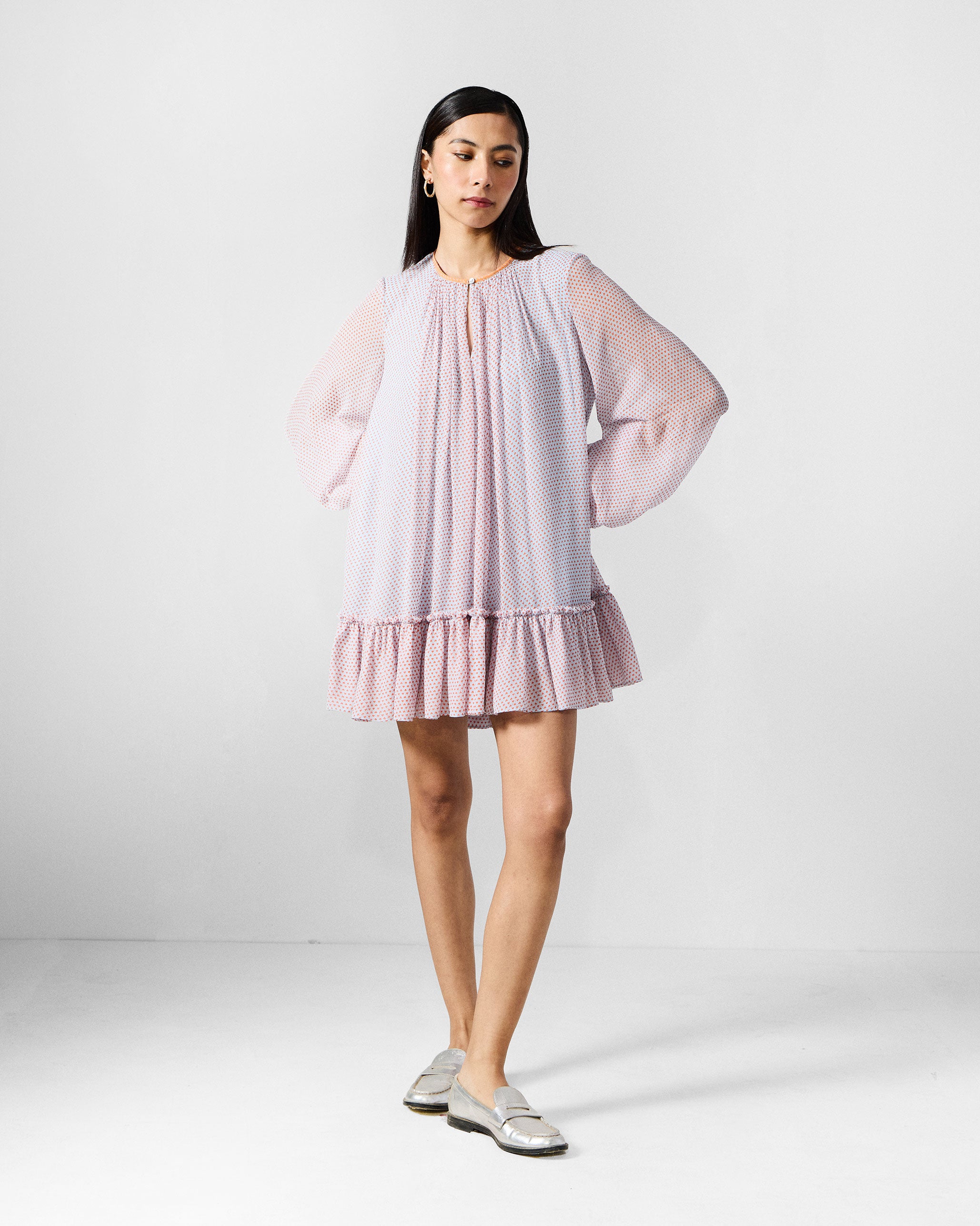 Siya Dress - Blue & Orange Printed