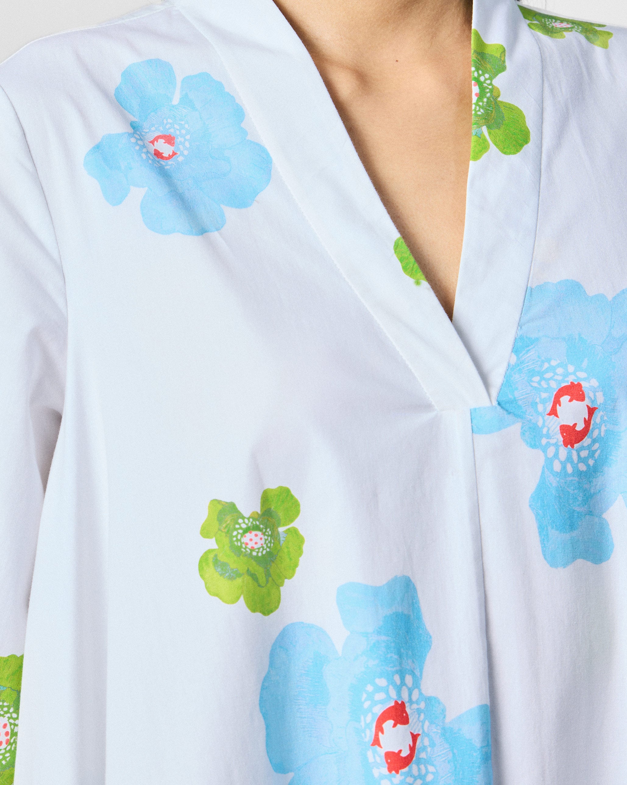 Nava Dress - White & Blue Printed