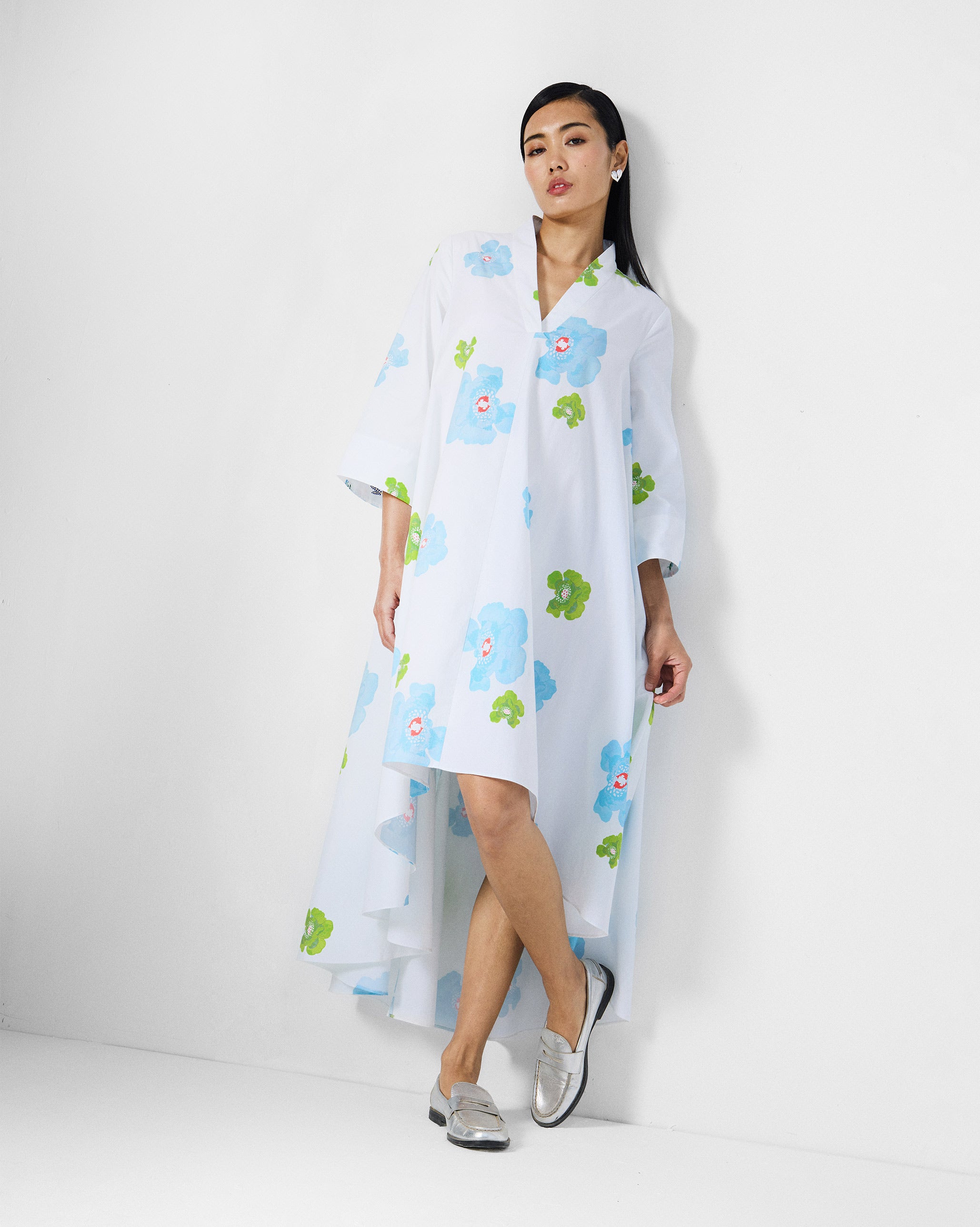 Nava Dress - White & Blue Printed