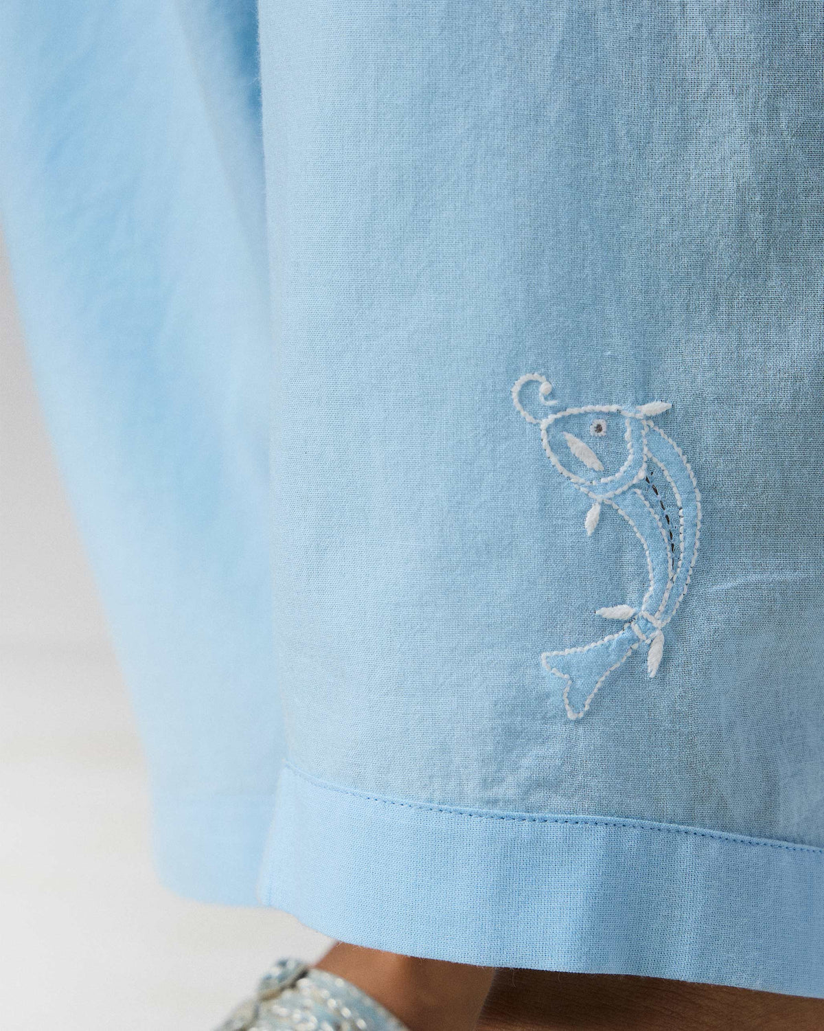 Aaira Pants - Ice Blue Embroidered
