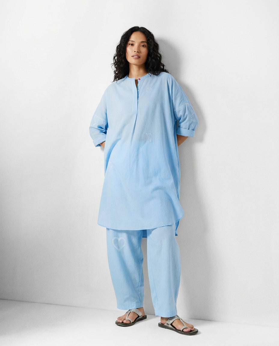 Aaira Pants - Ice Blue Embroidered