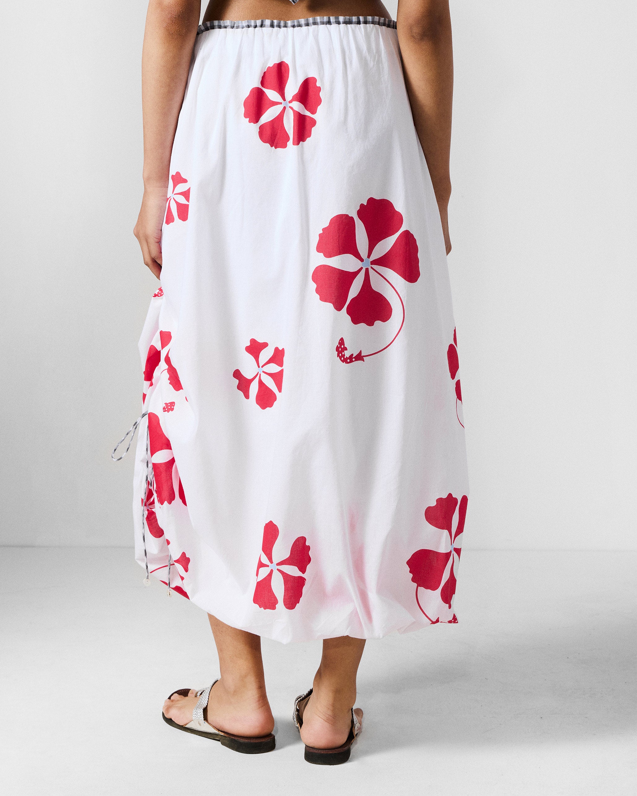 Billow Skirt - White & Red Printed
