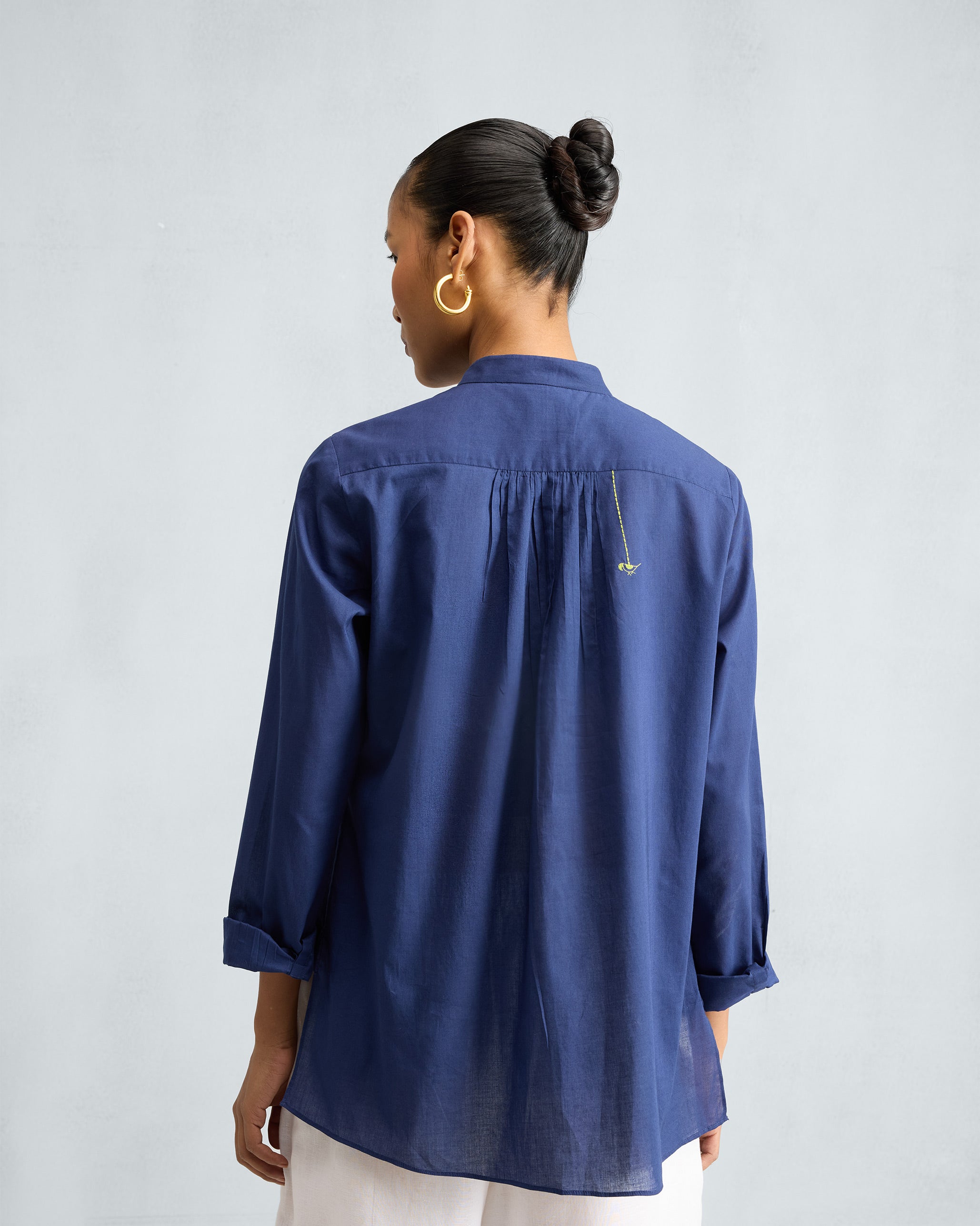 Mandarin Collar Top - Ink Blue