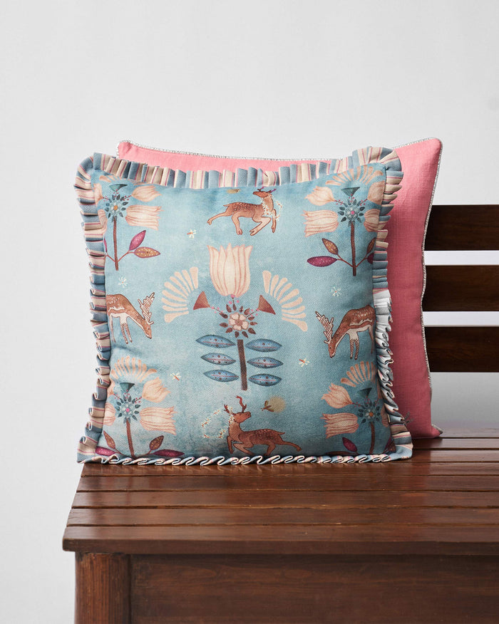 Deer Dance Cushion Cover - Blue