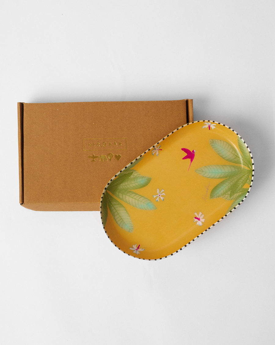 The tray beside its kraft gift box.