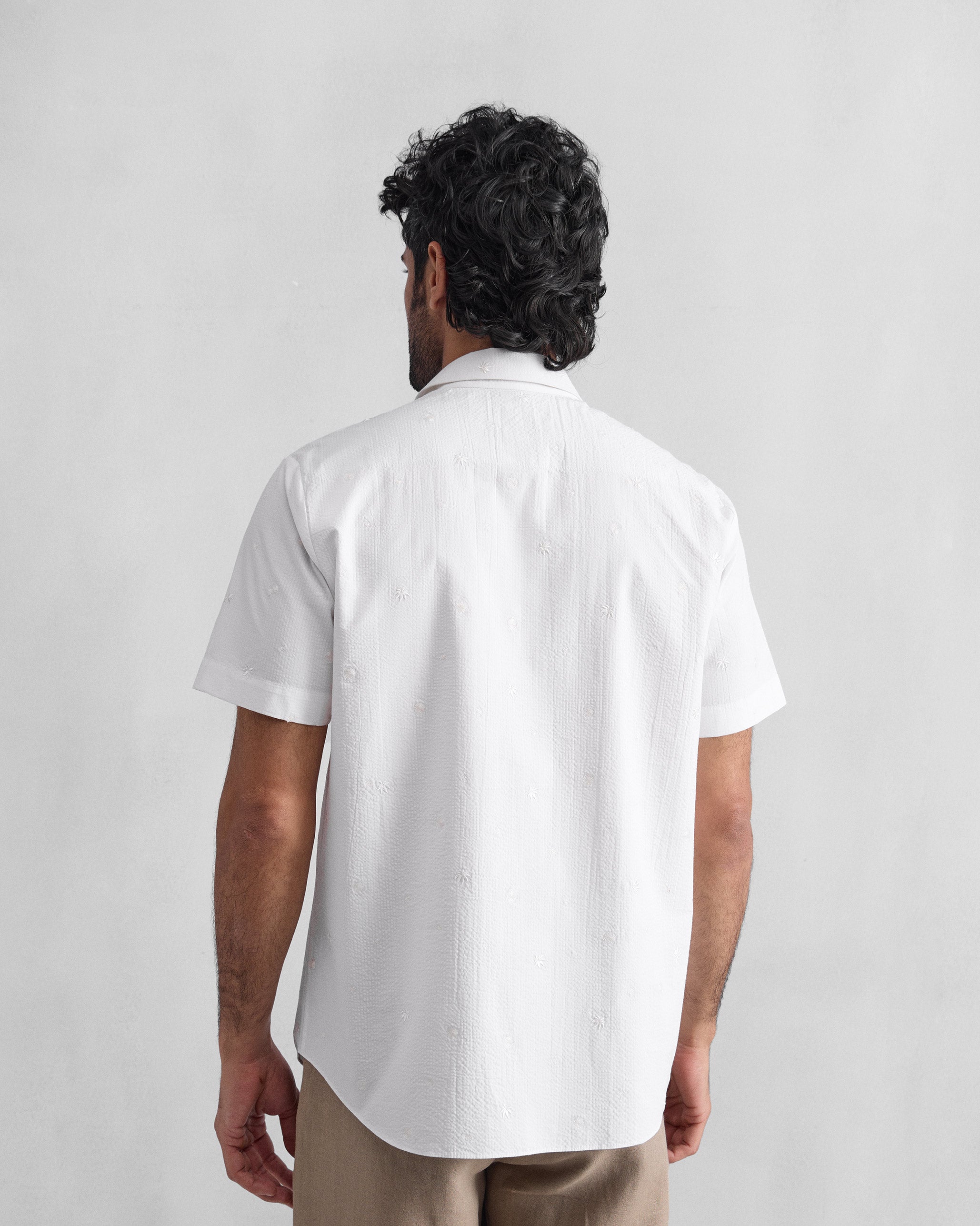 Half Sleeve Shirt - White Embroidered