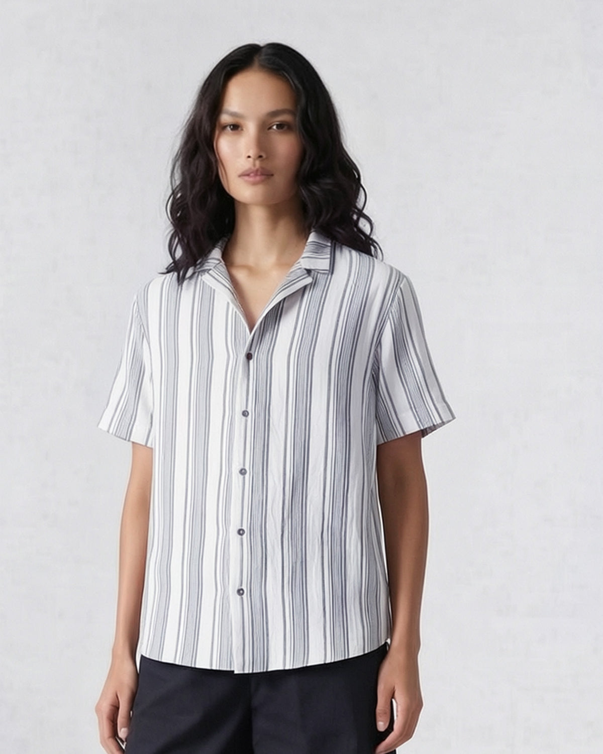 Mistari Shirt - Charcoal & Ivory Stripes