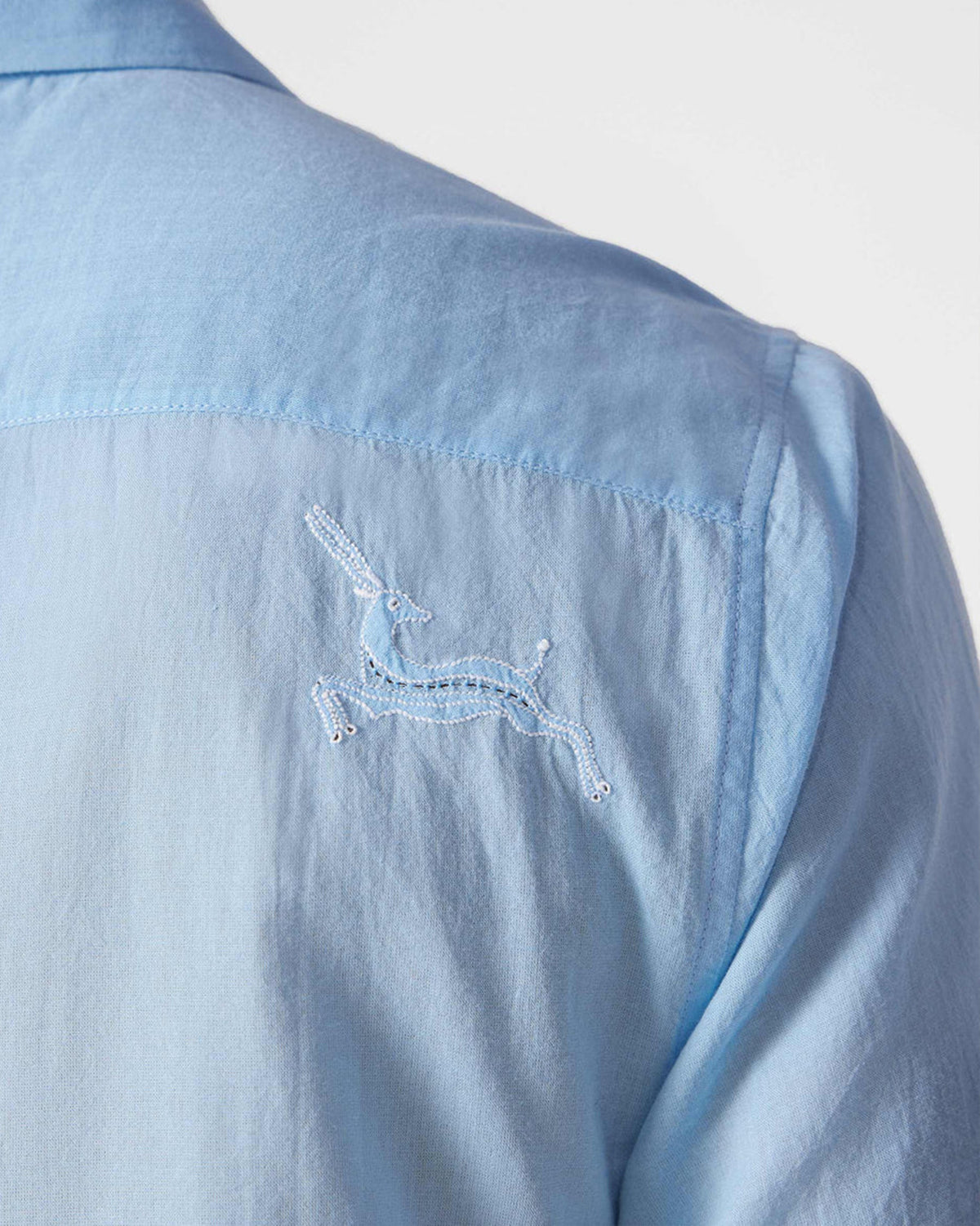 Half Sleeve Shirt - Light Blue Embroidered
