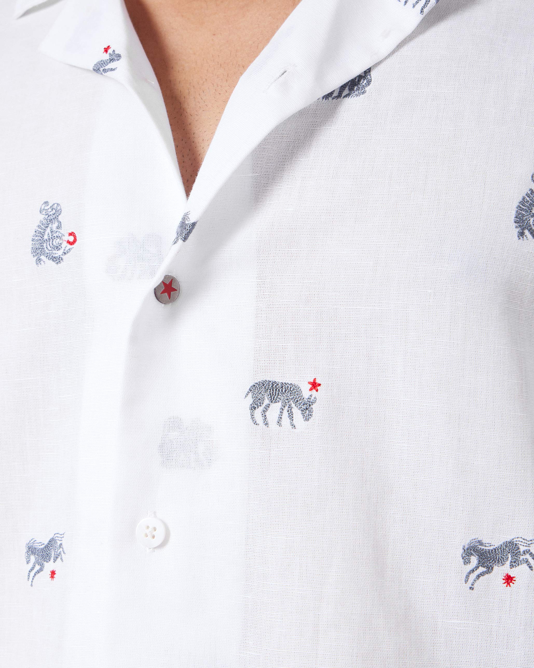 Mistari Shirt - White Embroidered