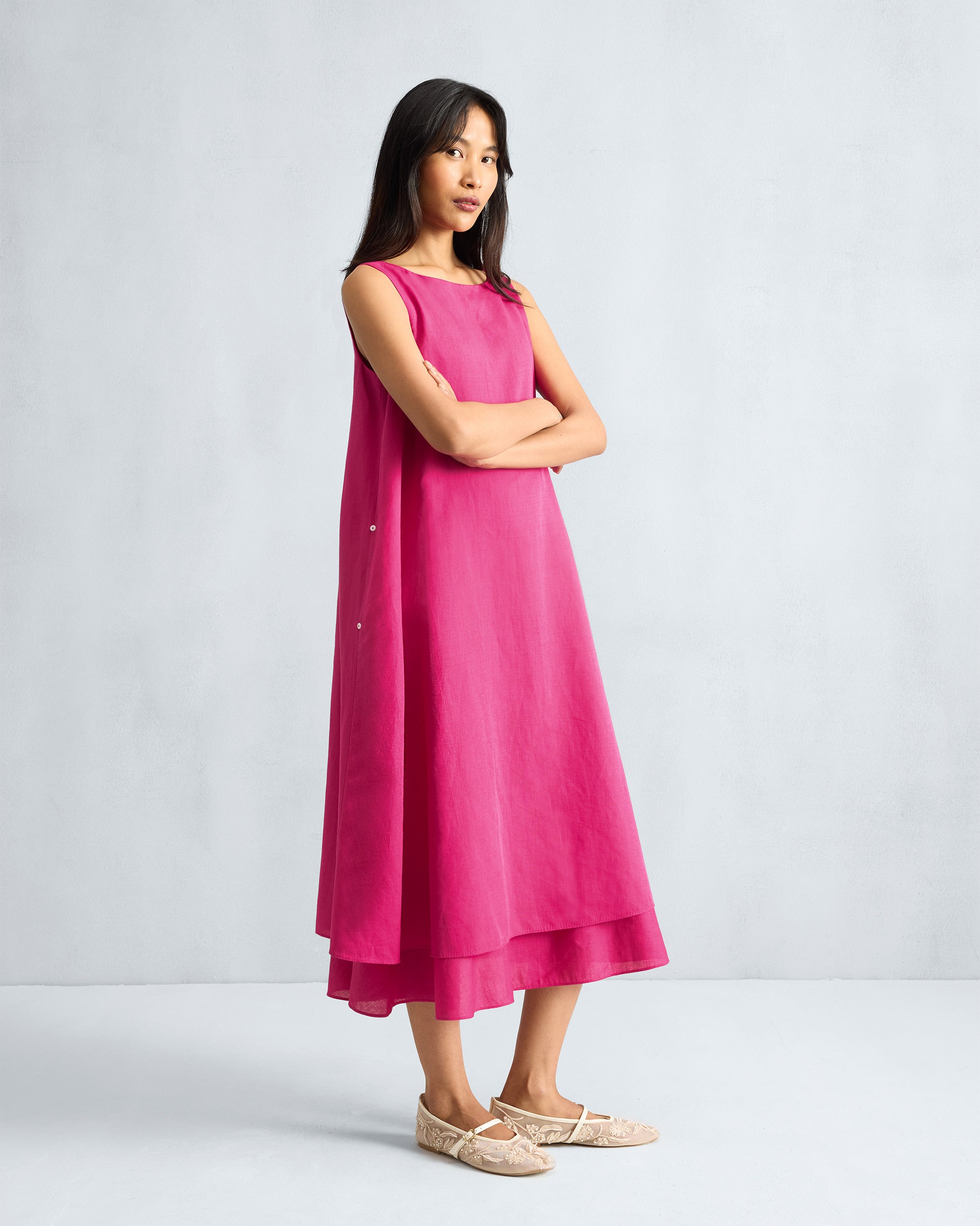 Double Layer Dress - Fuchsia