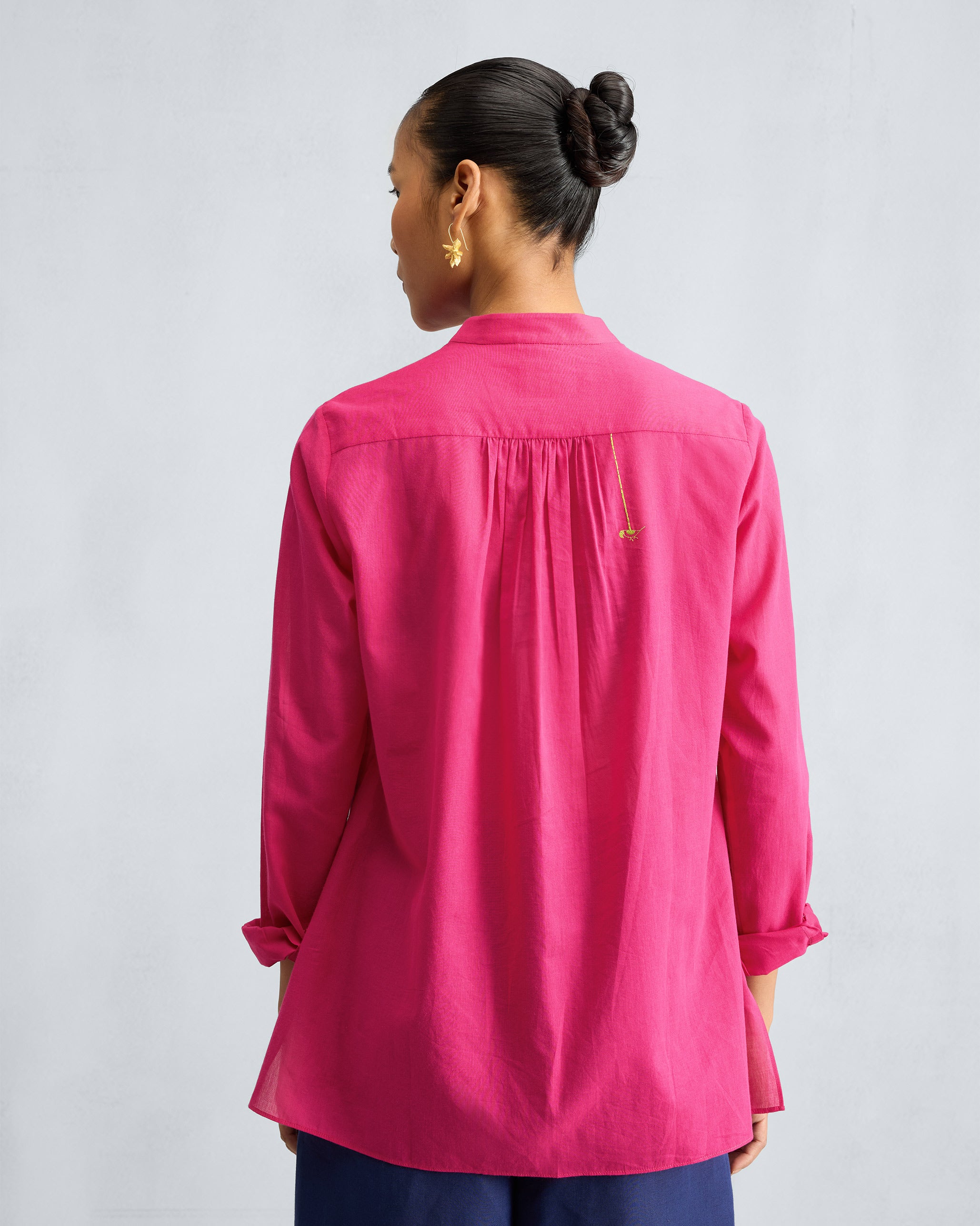 Mandarin Collar Top - Fuchsia