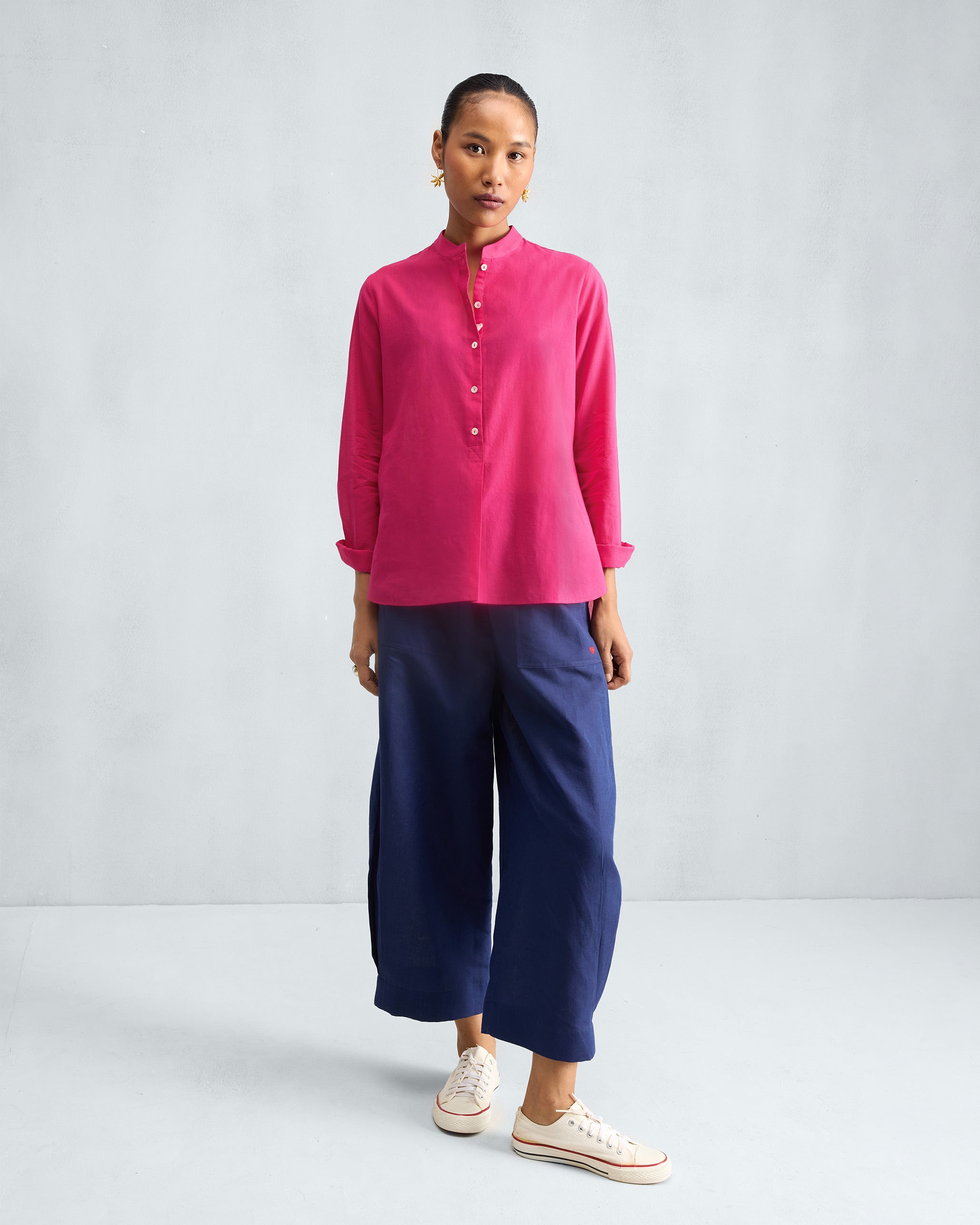 Mandarin Collar Top - Fuchsia