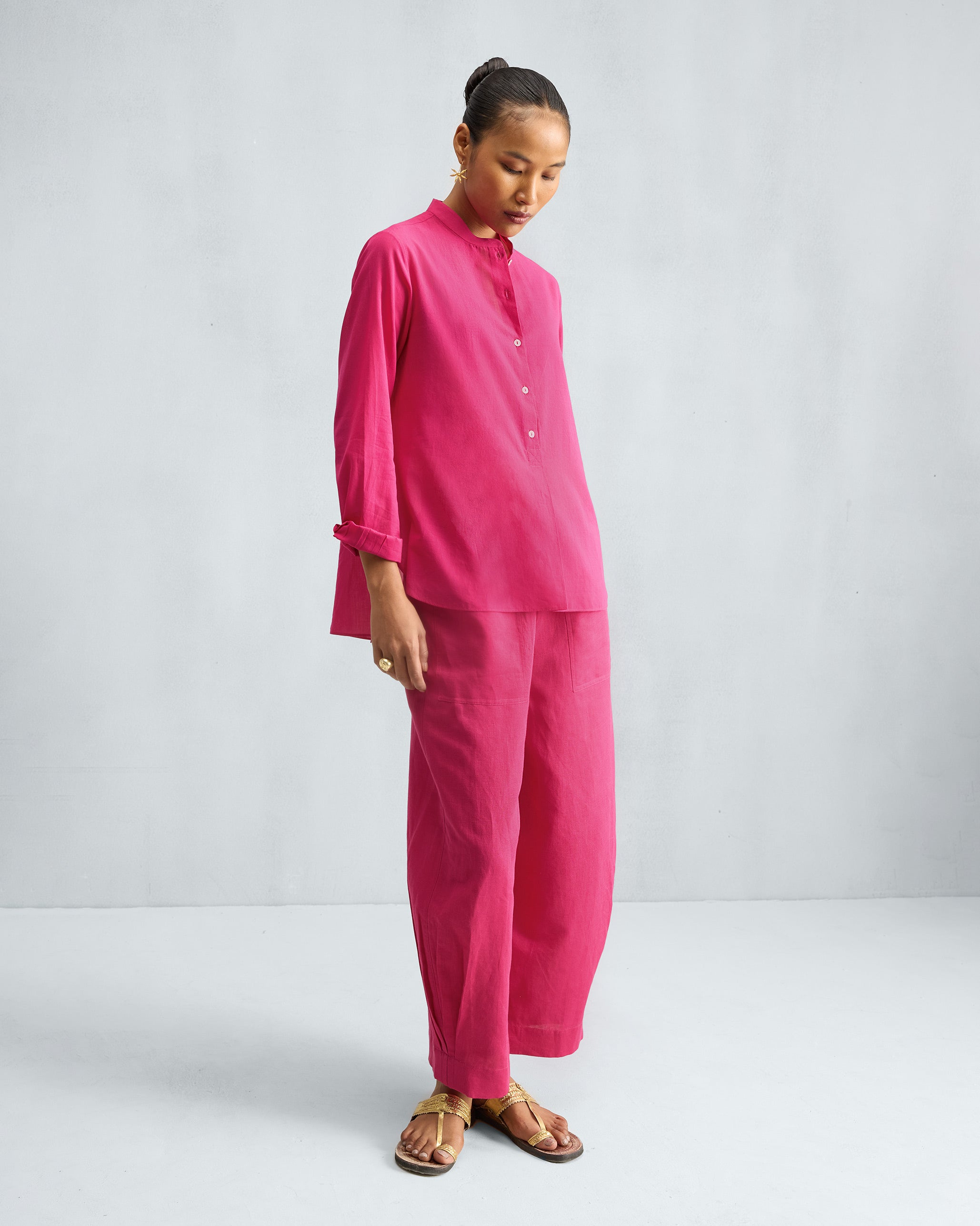 Mandarin Collar Top - Fuchsia