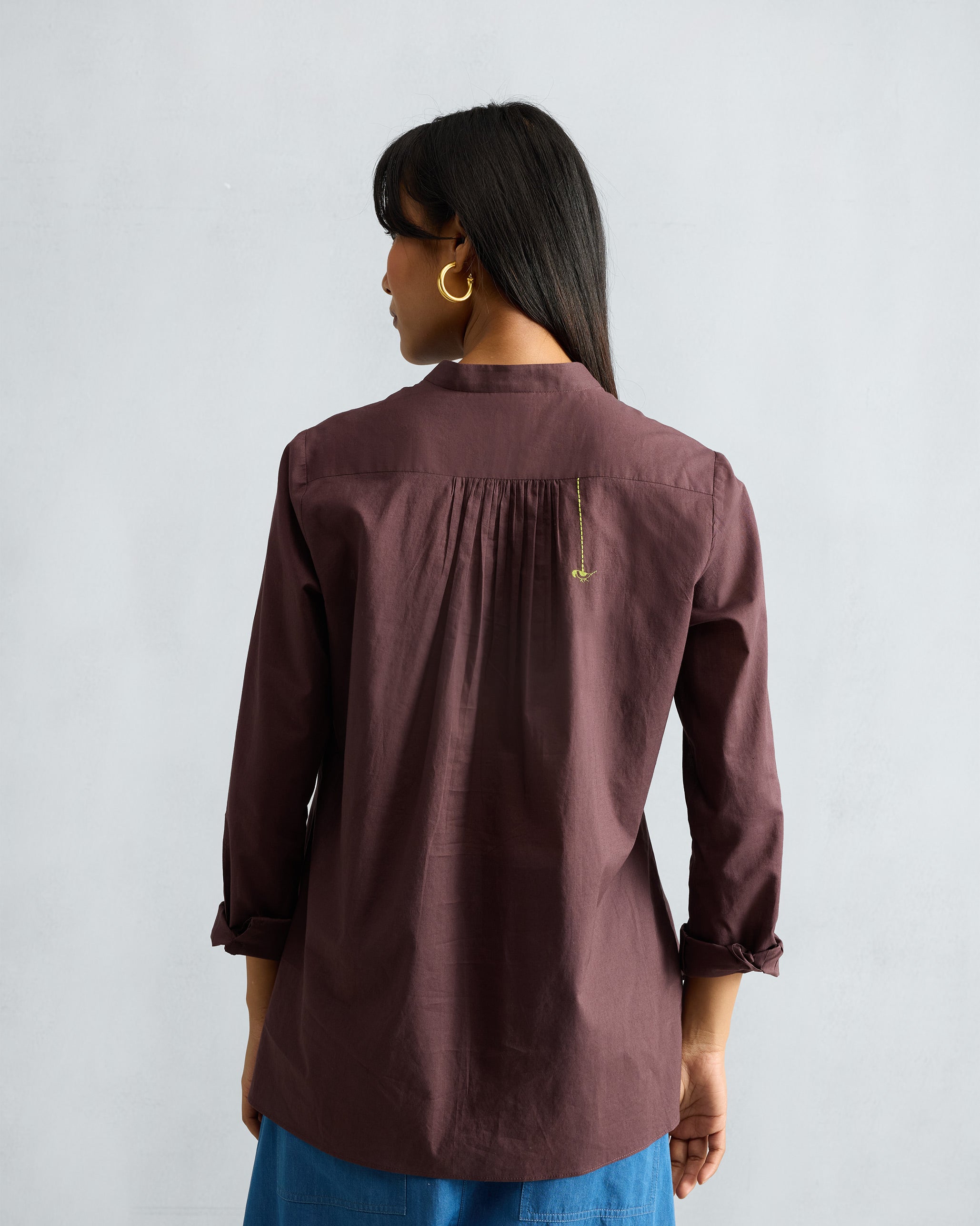 Mandarin Collar Top - Chocolate Plum