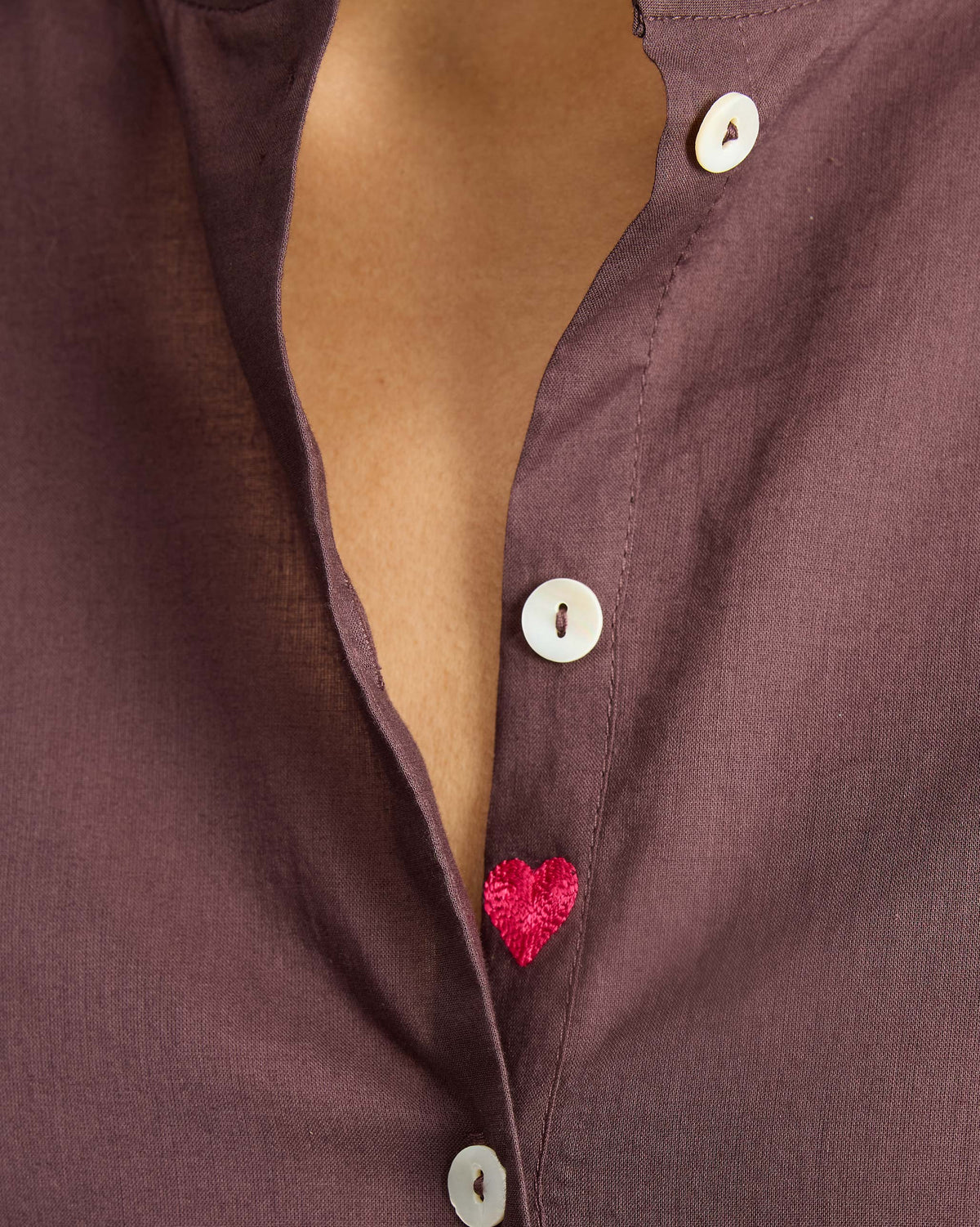 Mandarin Collar Top - Chocolate Plum