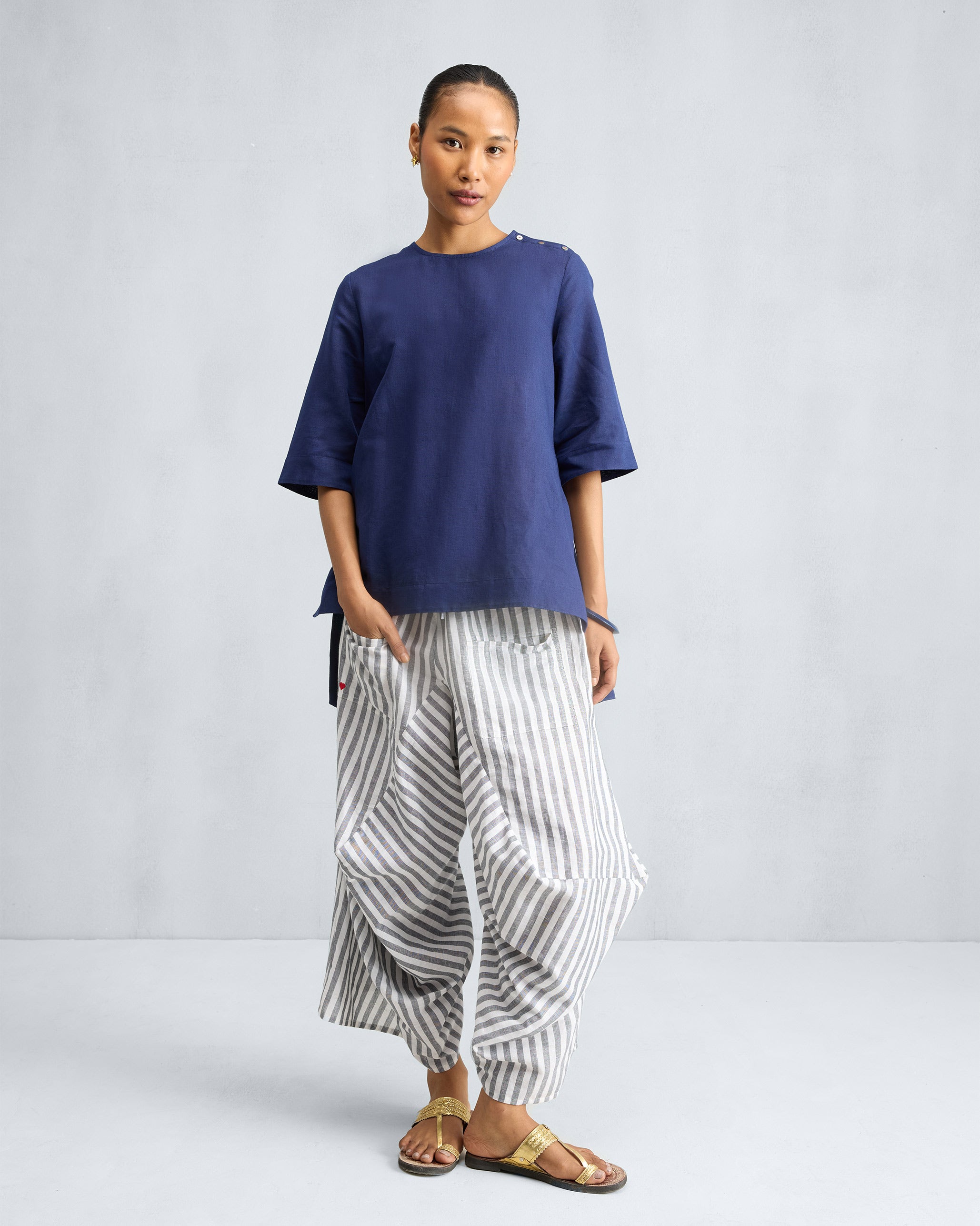 High Slit Top - Ink Blue