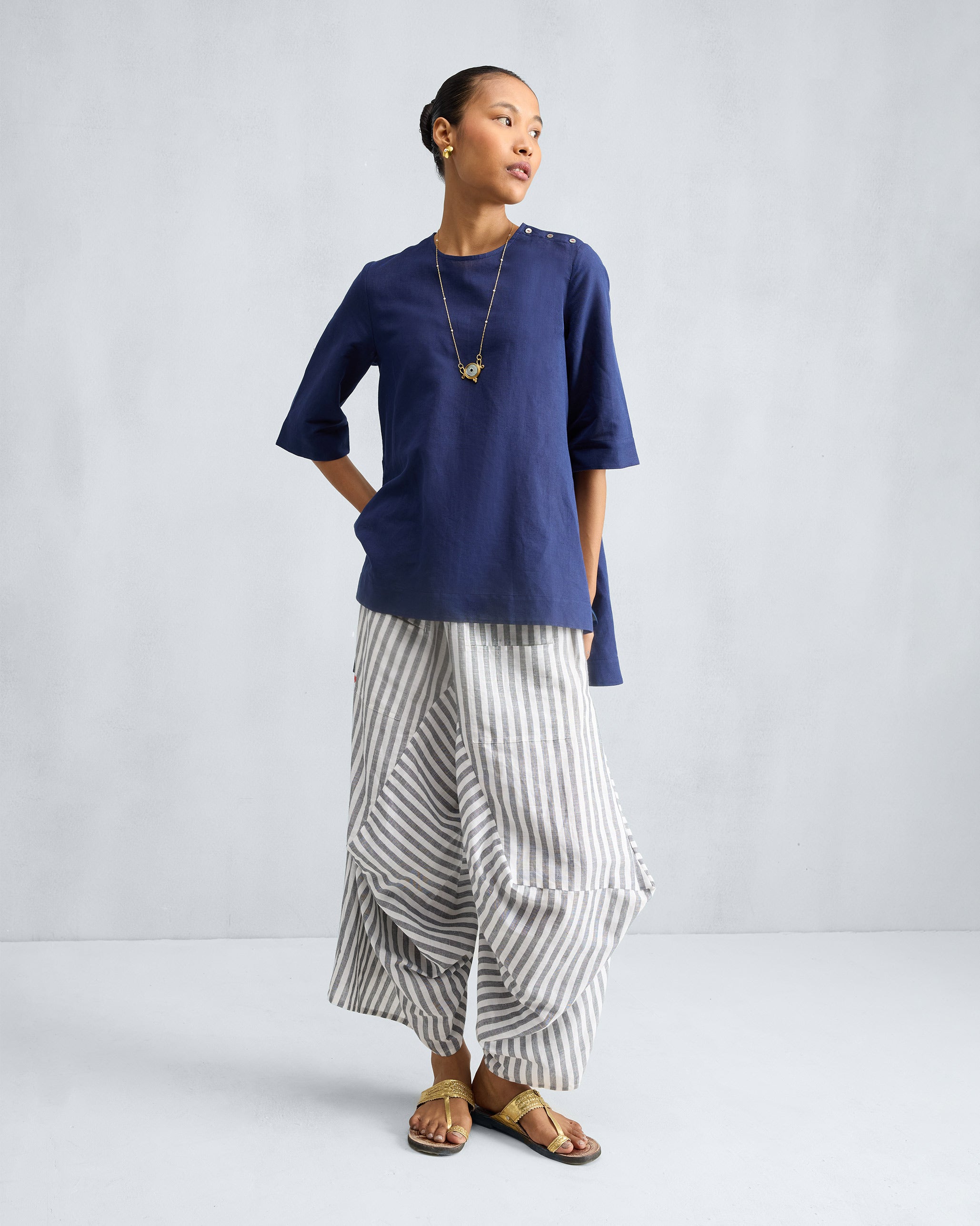 High Slit Top - Ink Blue