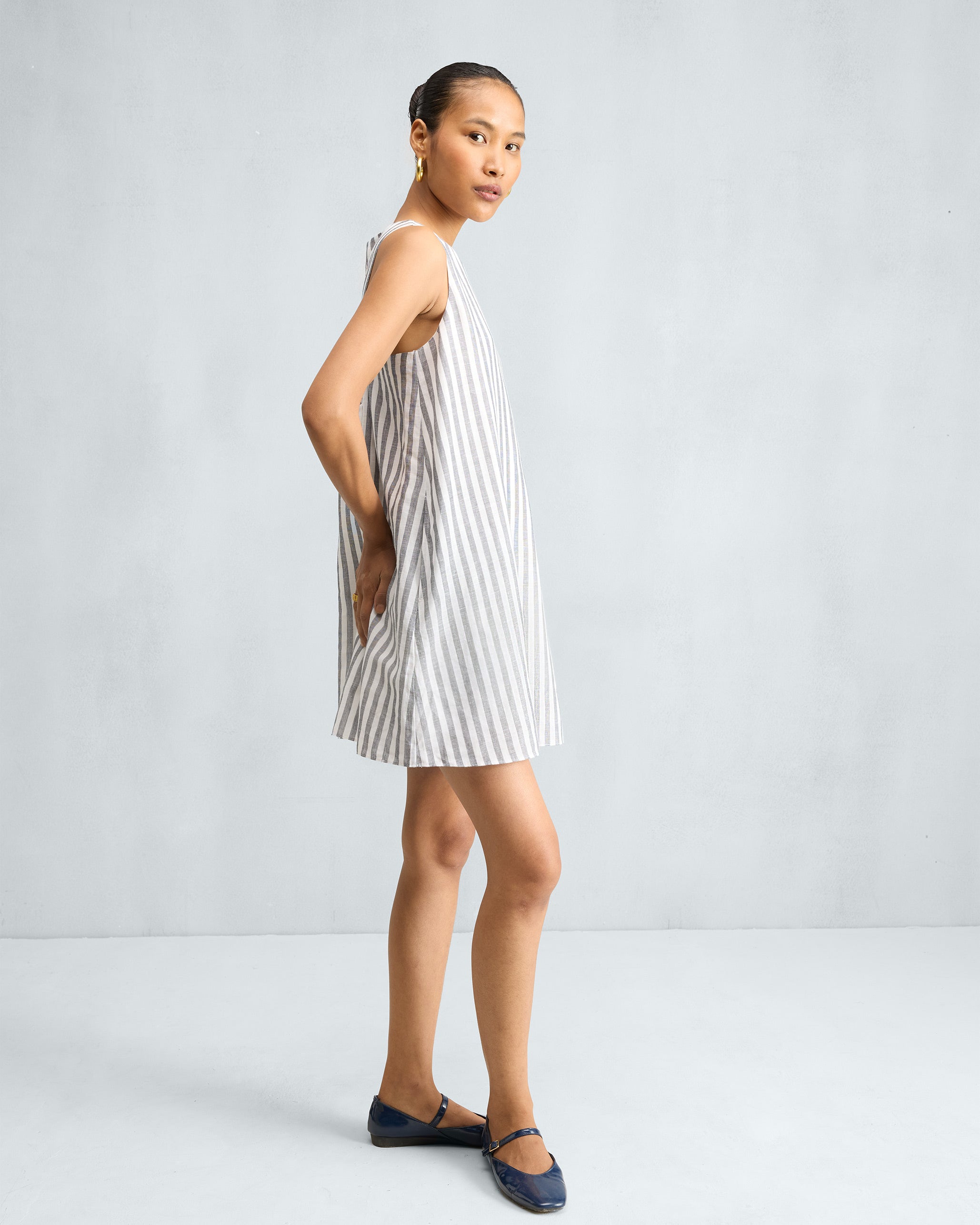Short Racerback Dress - Charcoal & White Stripes