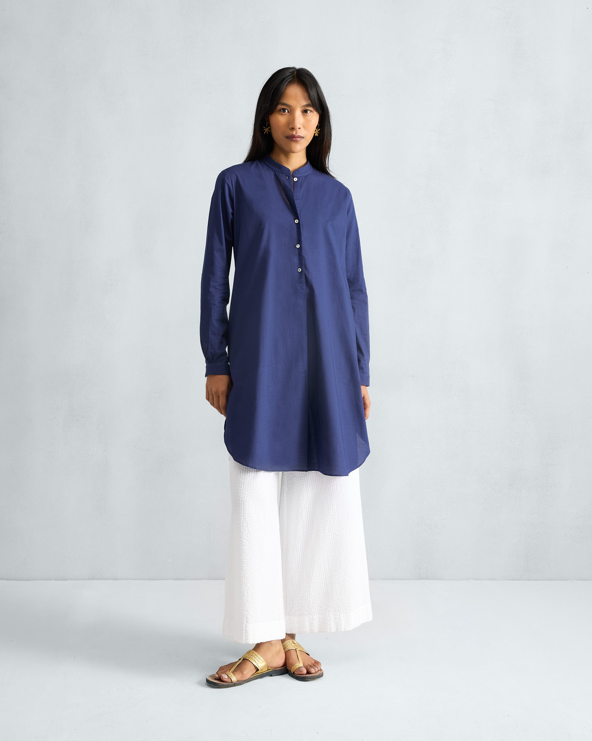Basic Mid Length Kurta - Ink Blue