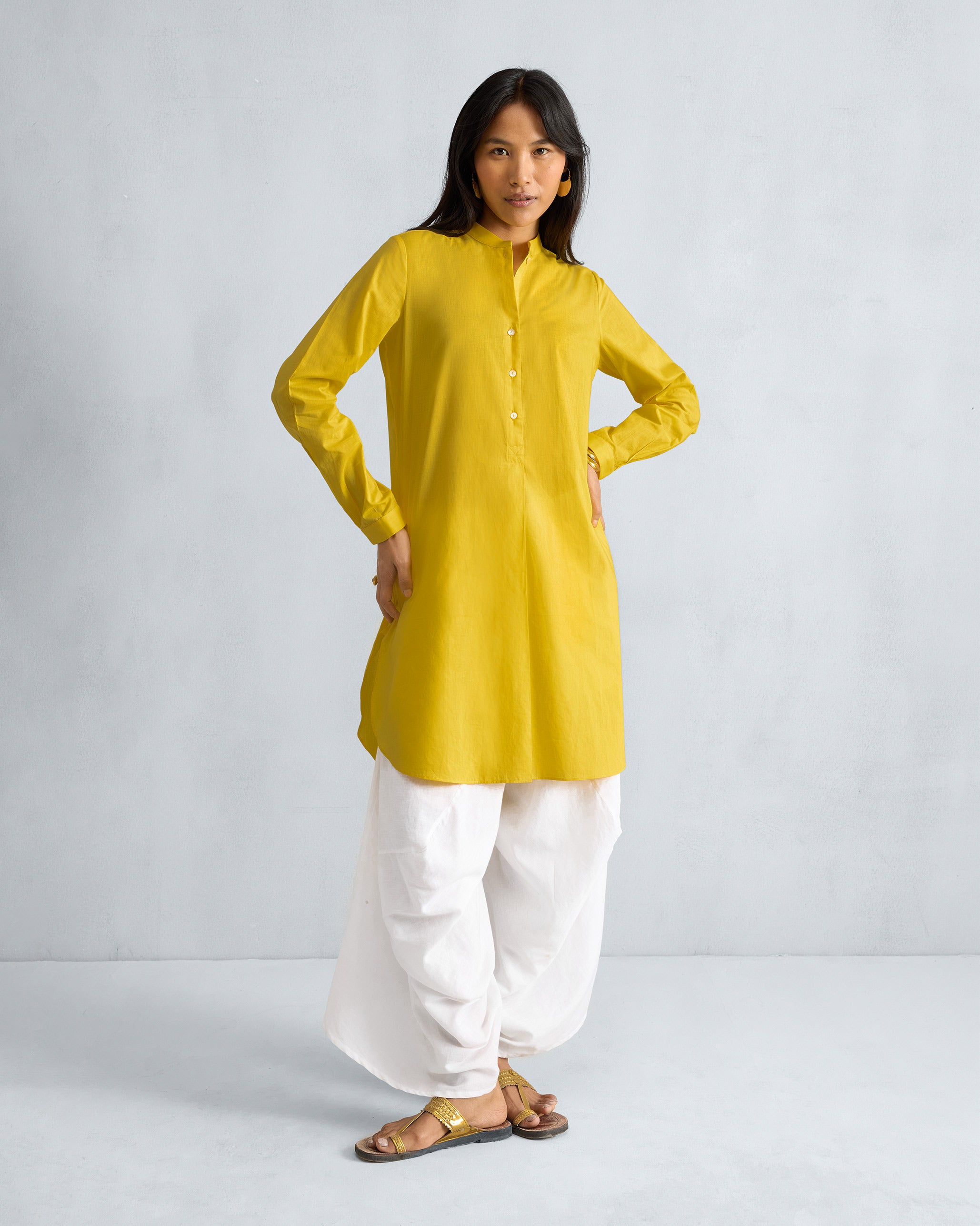 Basic Mid Length Kurta - Yellow