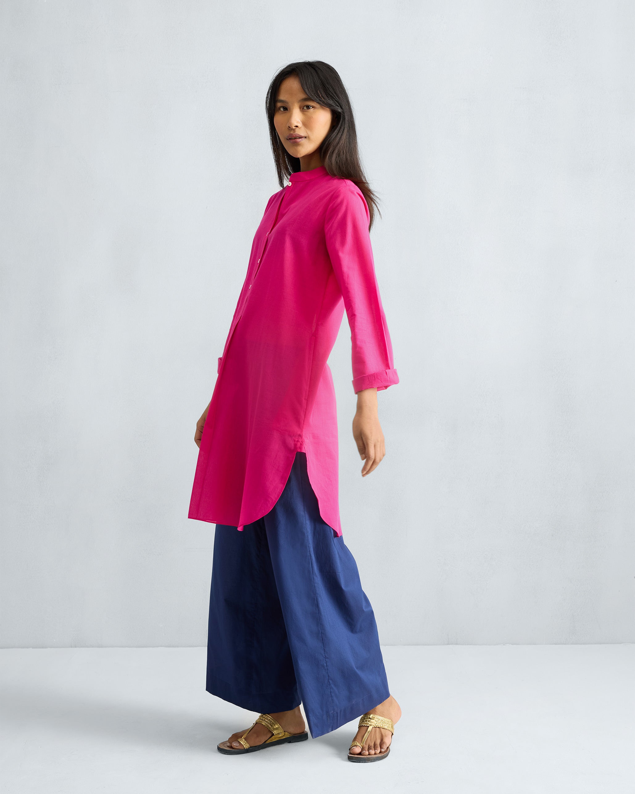 Basic Mid Length Kurta - Fuchsia