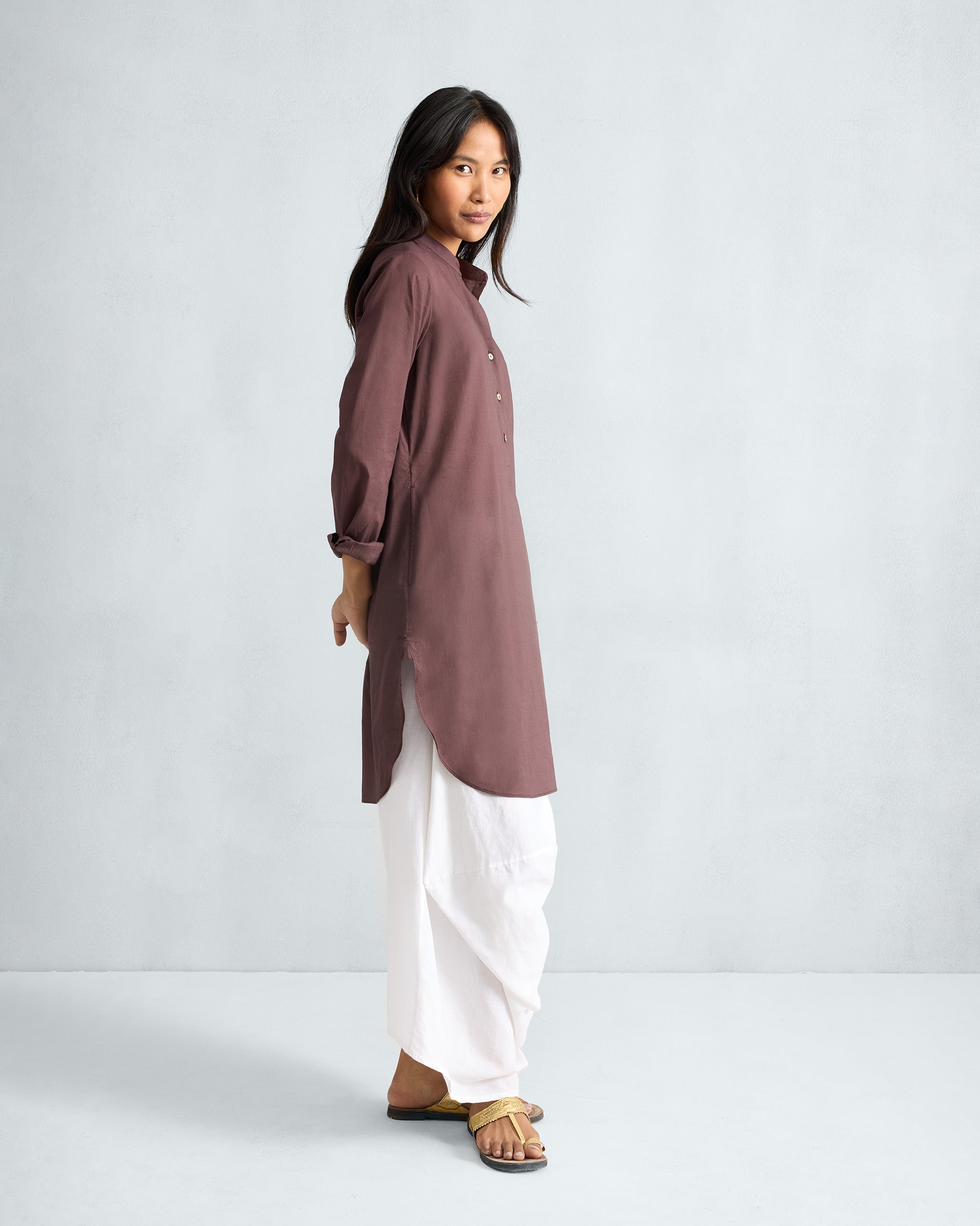 Basic Mid Length Kurta - Chocolate Plum