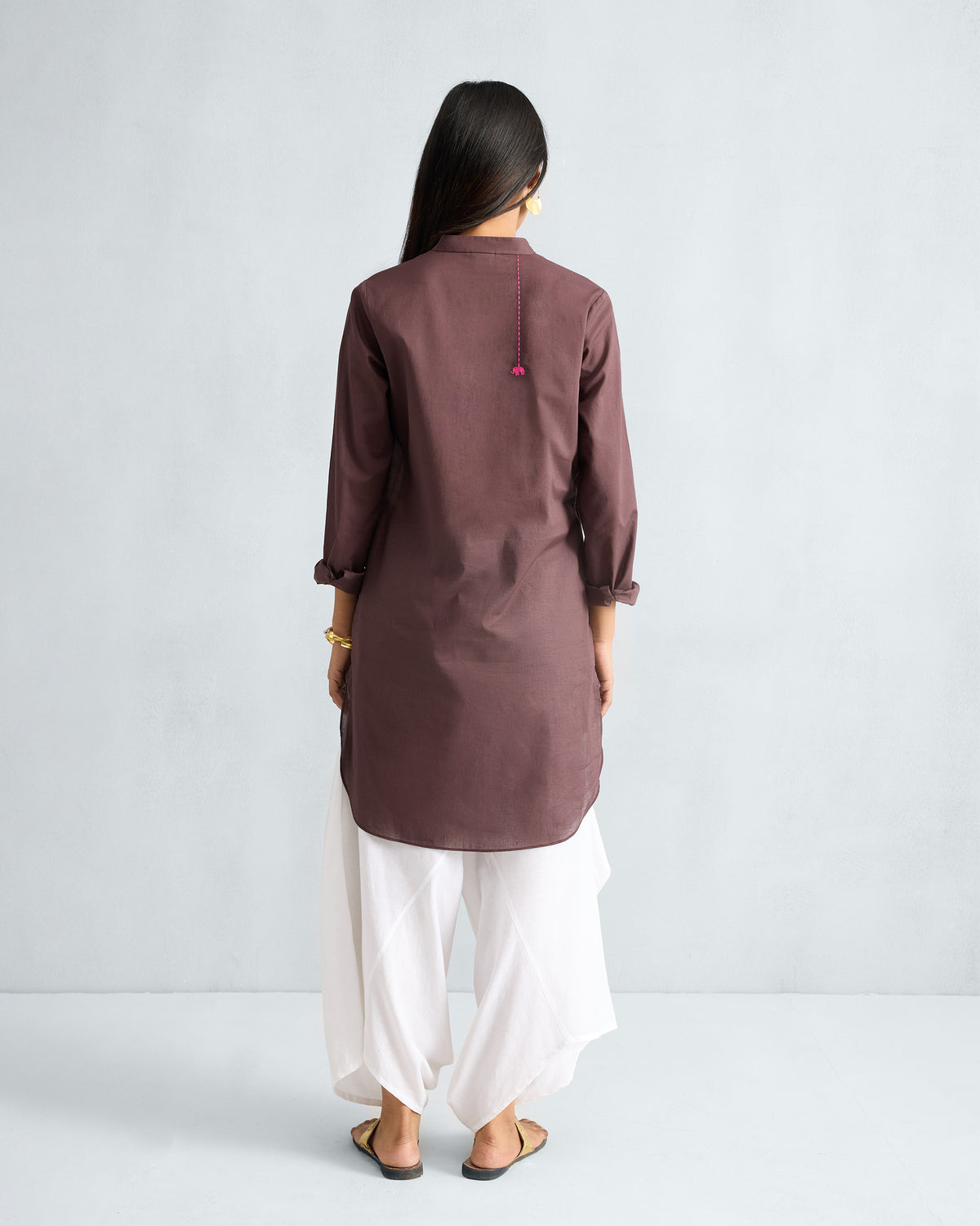 Basic Mid Length Kurta - Chocolate Plum thumbnail 3