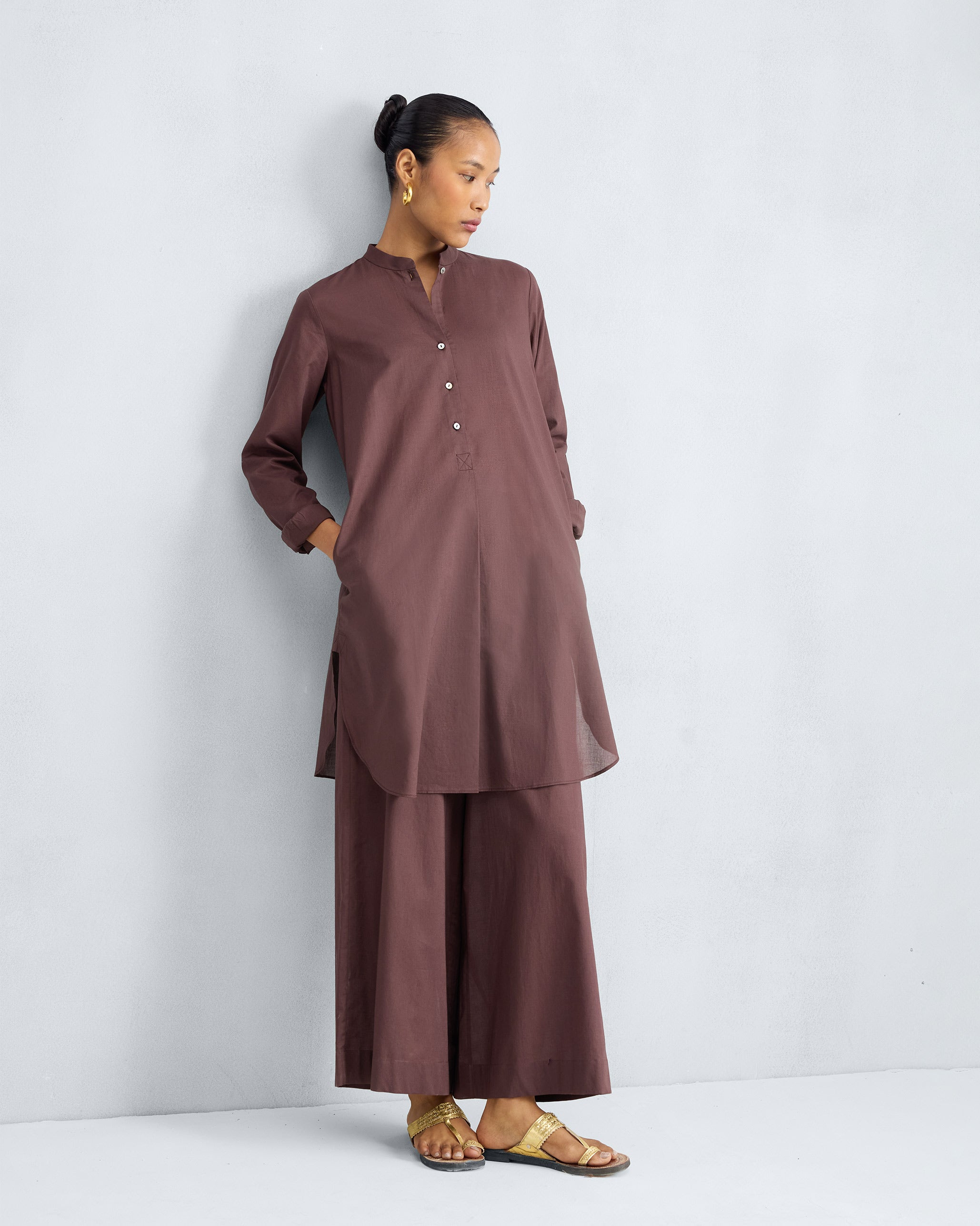 Basic Mid Length Kurta - Chocolate Plum