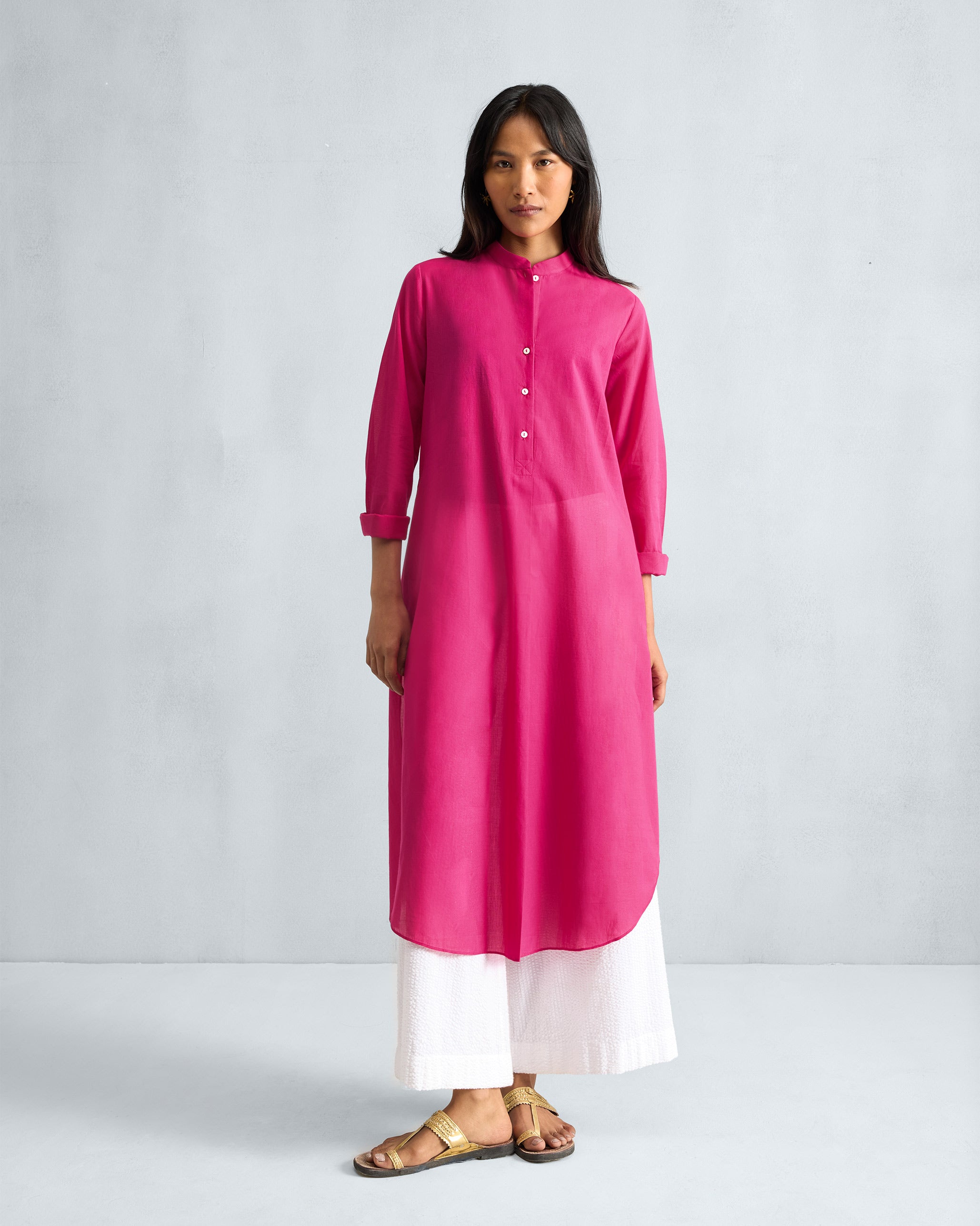 Basic Long Kurta - Fuchsia