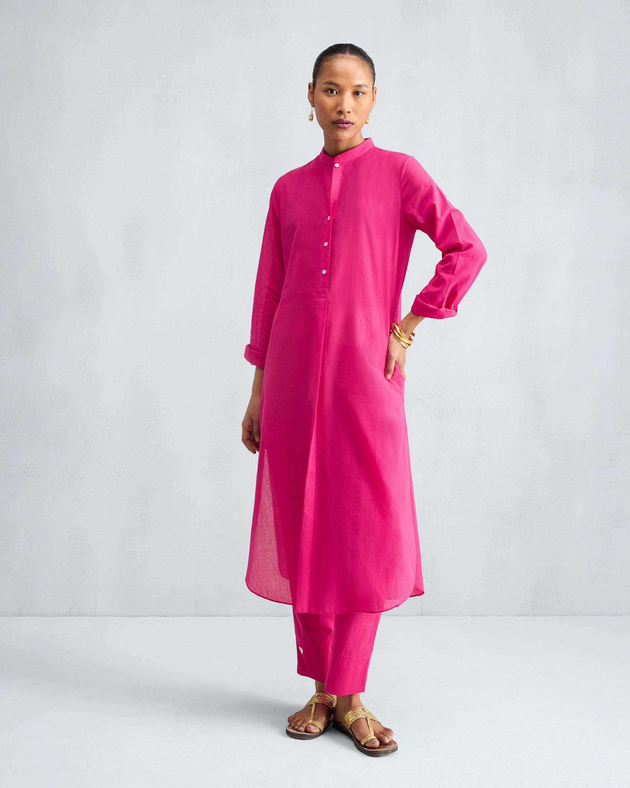 Basic Long Kurta - Fuchsia