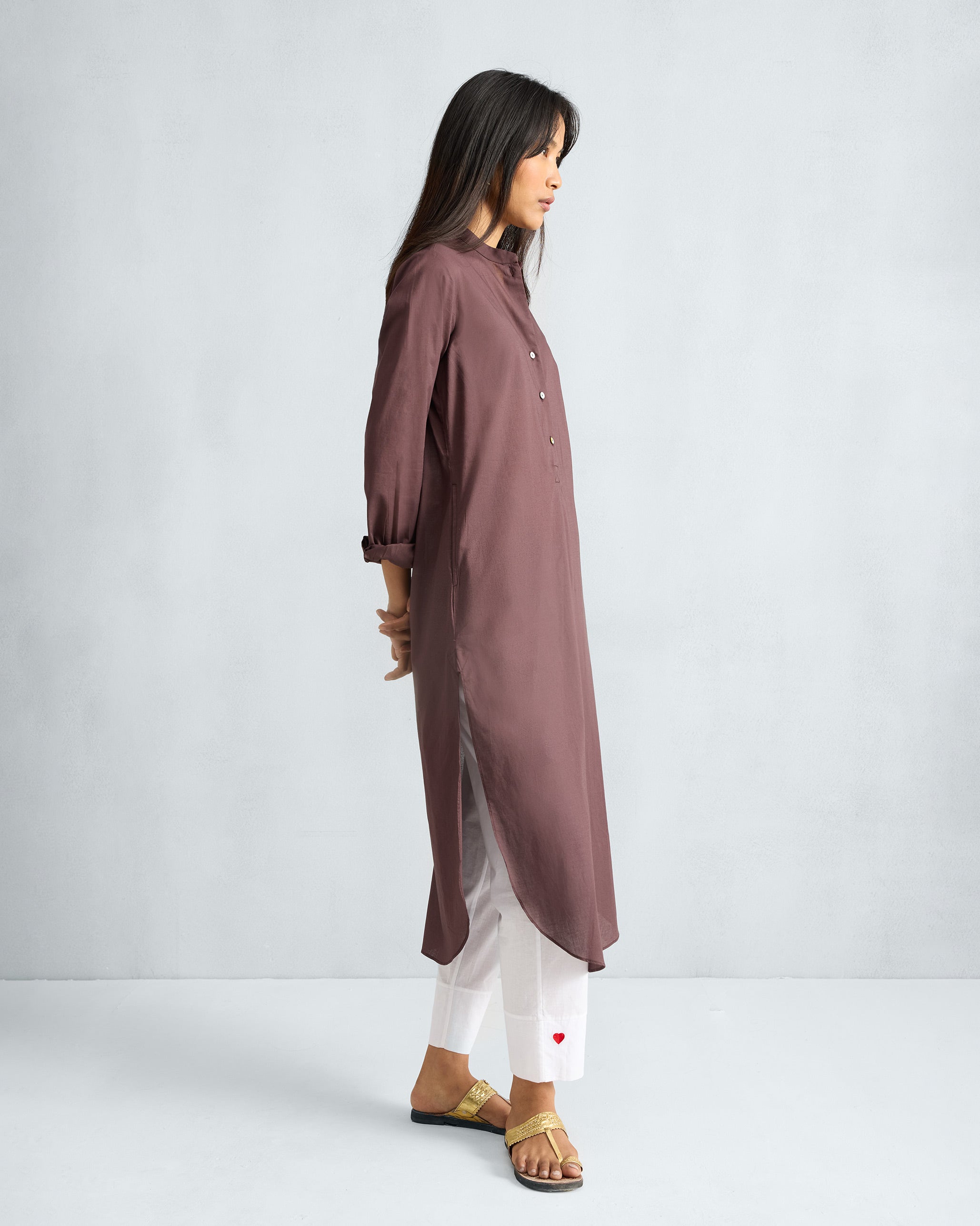 Basic Long Kurta - Chocolate Plum