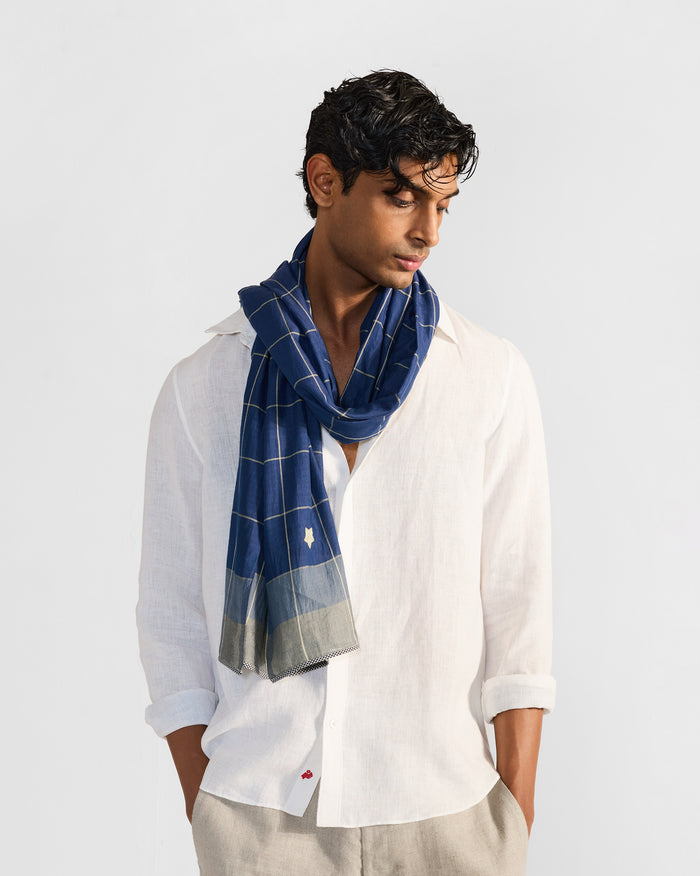 Windowpane Checks Scarf - Dark Blue
