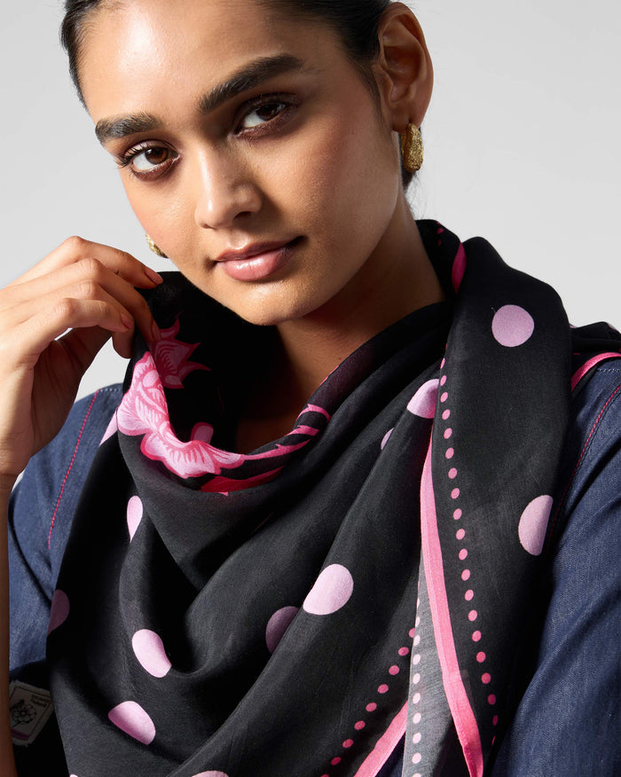 Polka Stamp Scarf - Charcoal & Pink
