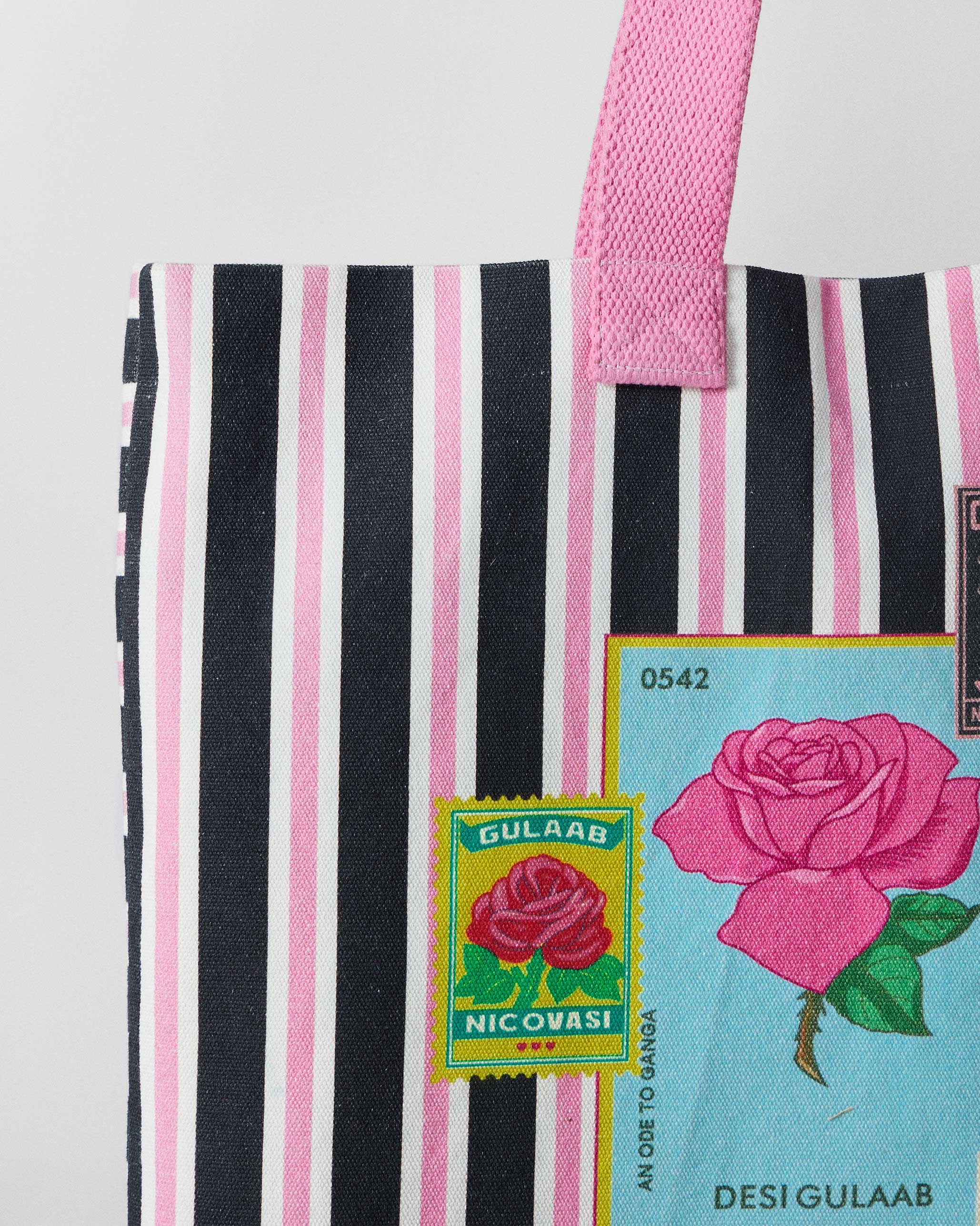 Bagan Stripes Tote - Charcoal & Pink
