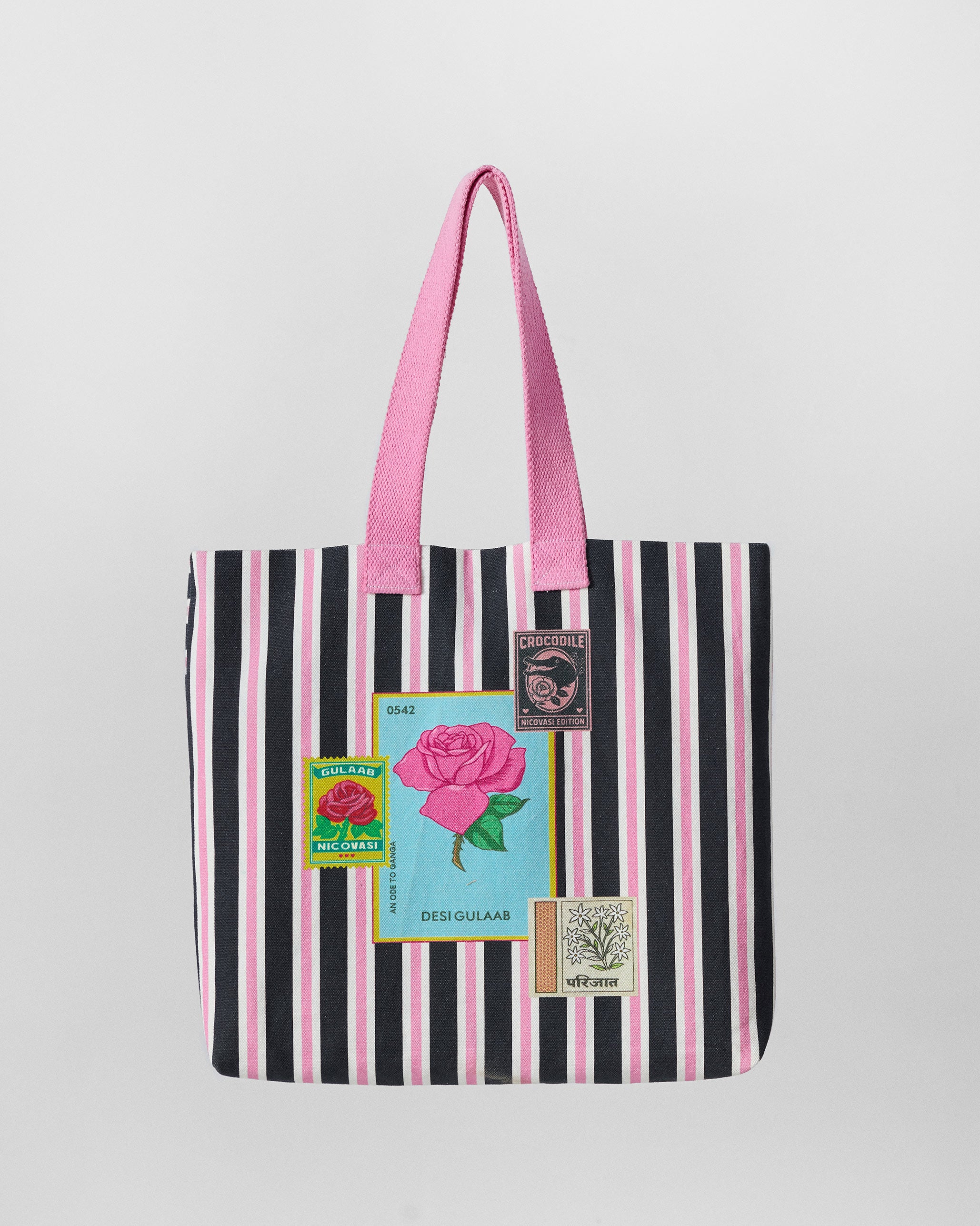 Bagan Stripes Tote - Charcoal & Pink