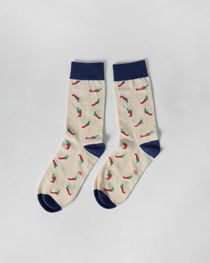 Chilli Pop Socks - Ivory & Red
