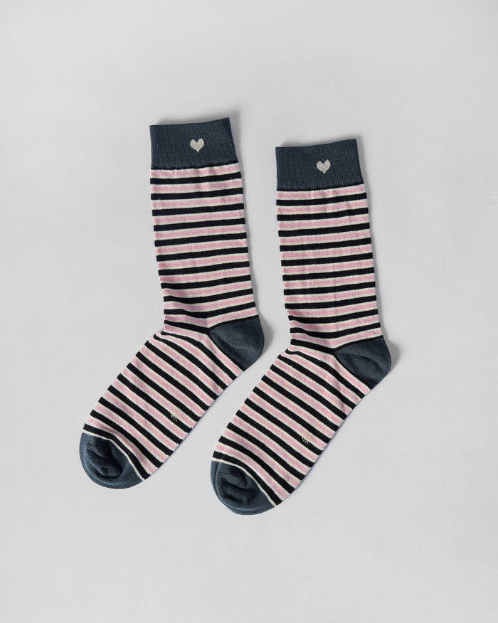Candy Stripe Socks - Charcoal & Light Pink