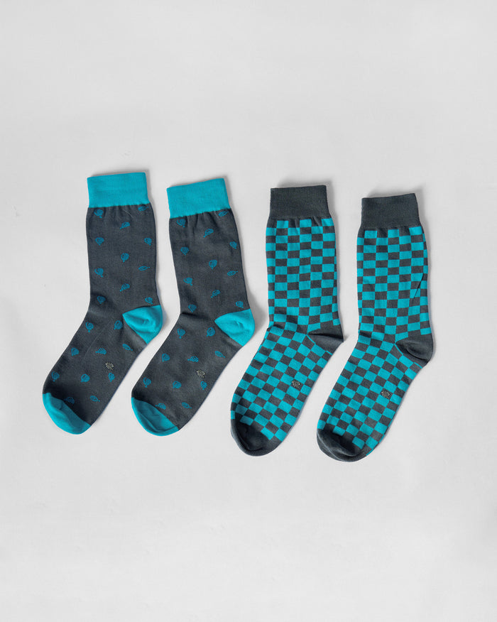 Men's Tile Pop Socks - Ice Blue & Charcoal