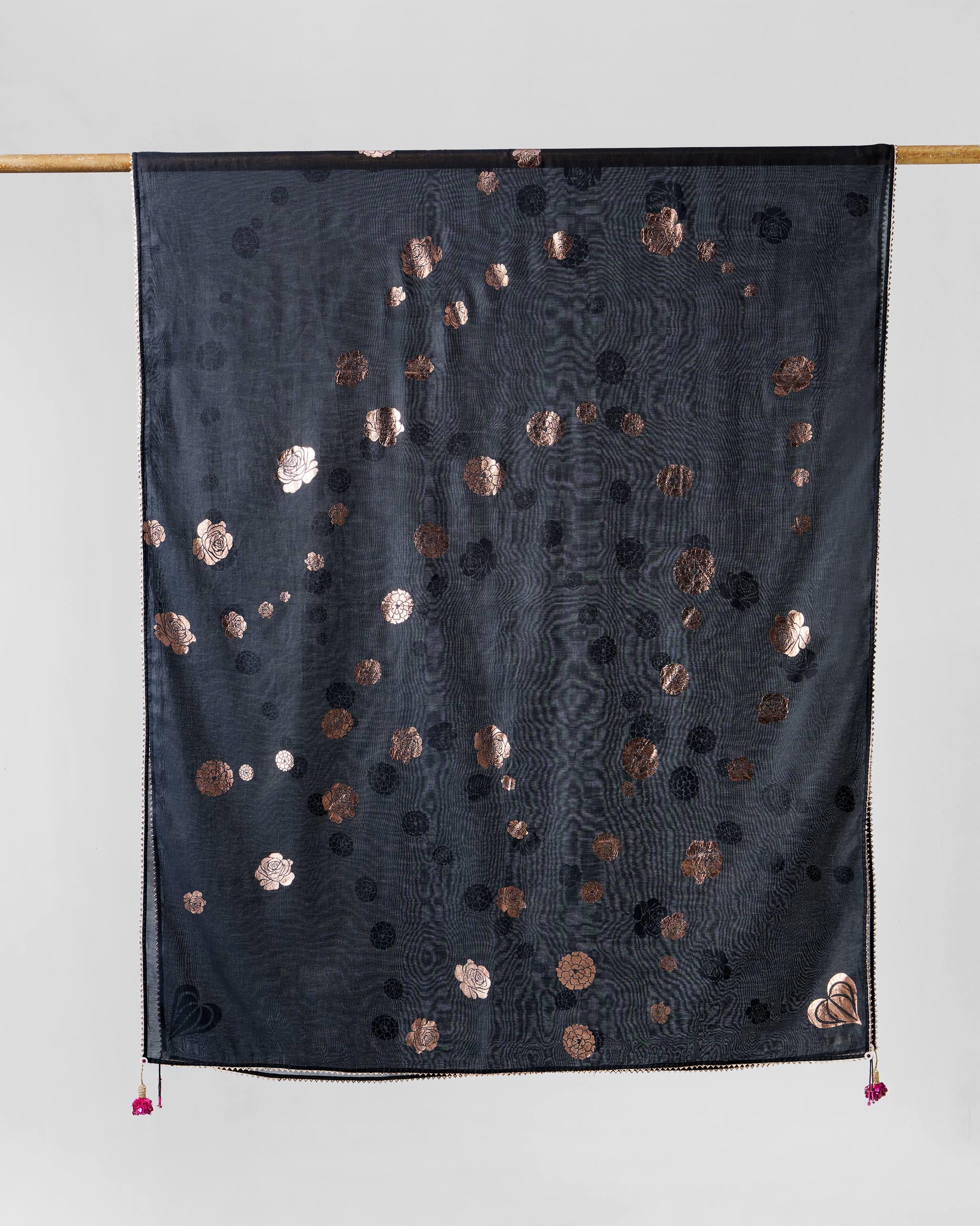 Mala Dupatta - Black & Pink Printed