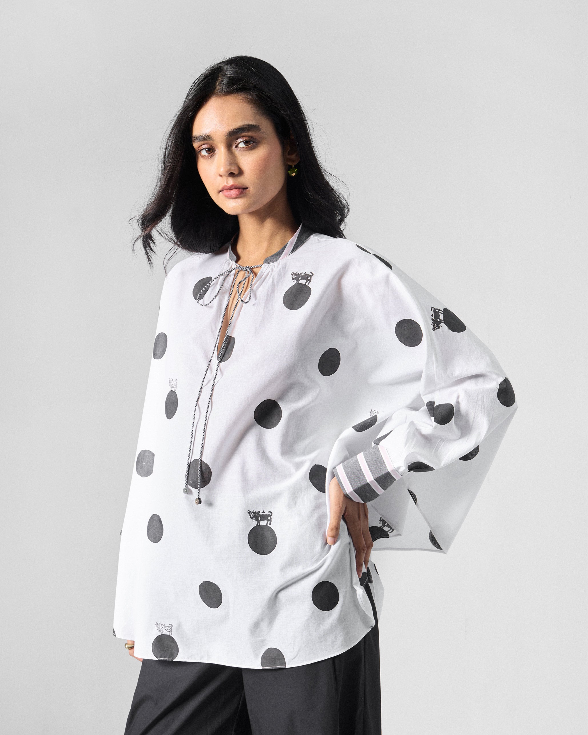 Billow Top - White & Black Printed