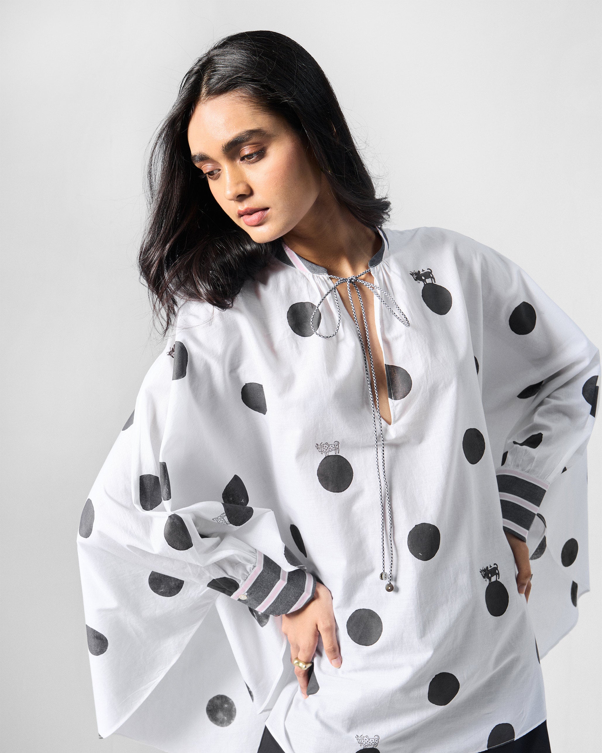 Billow Top - White & Black Printed