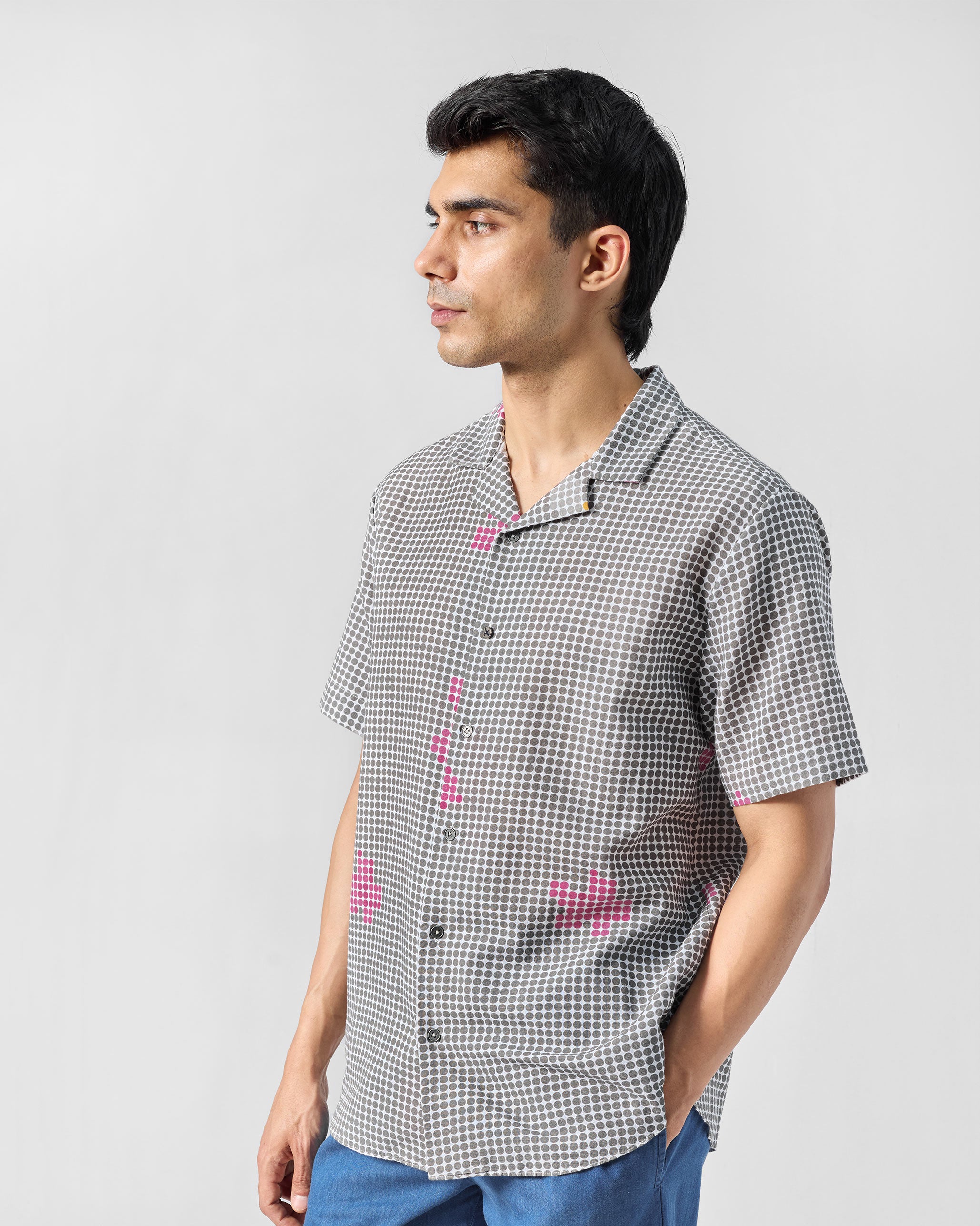 Mistari Shirt - Charcoal Dot Printed