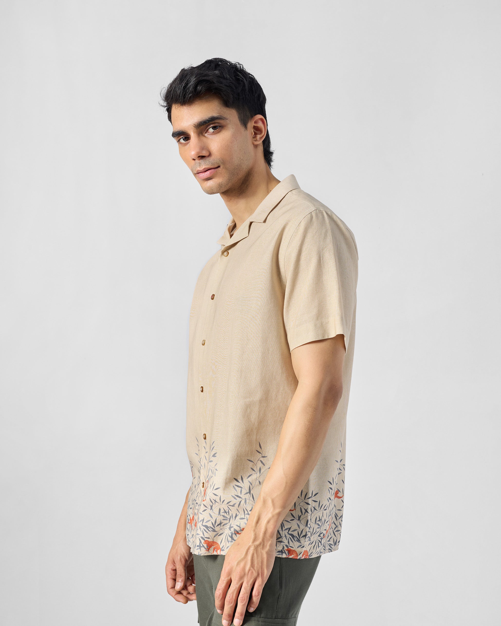 Delta Shirt - Beige & Green Printed