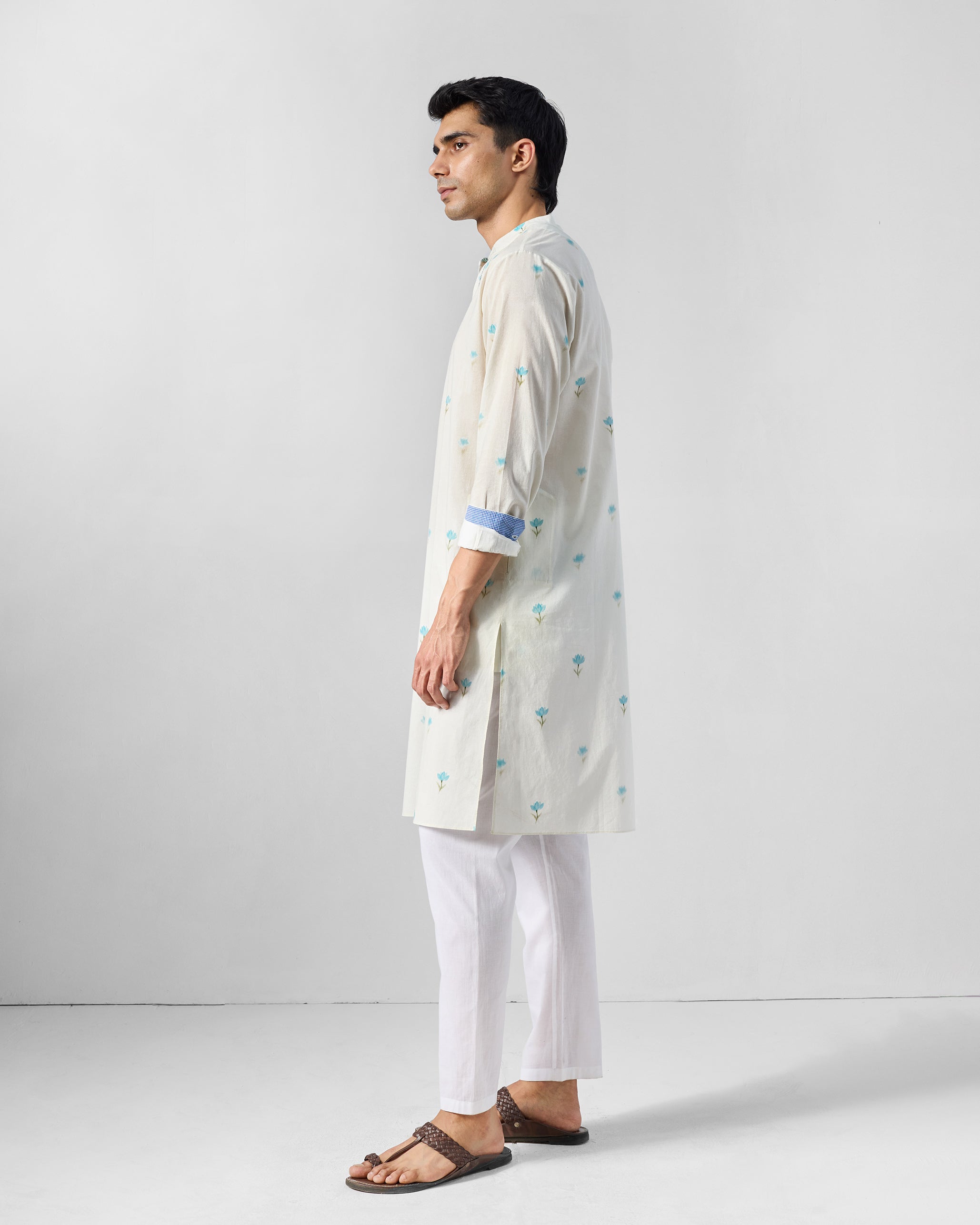 Astral Kurta - Ivory & Light Blue Printed